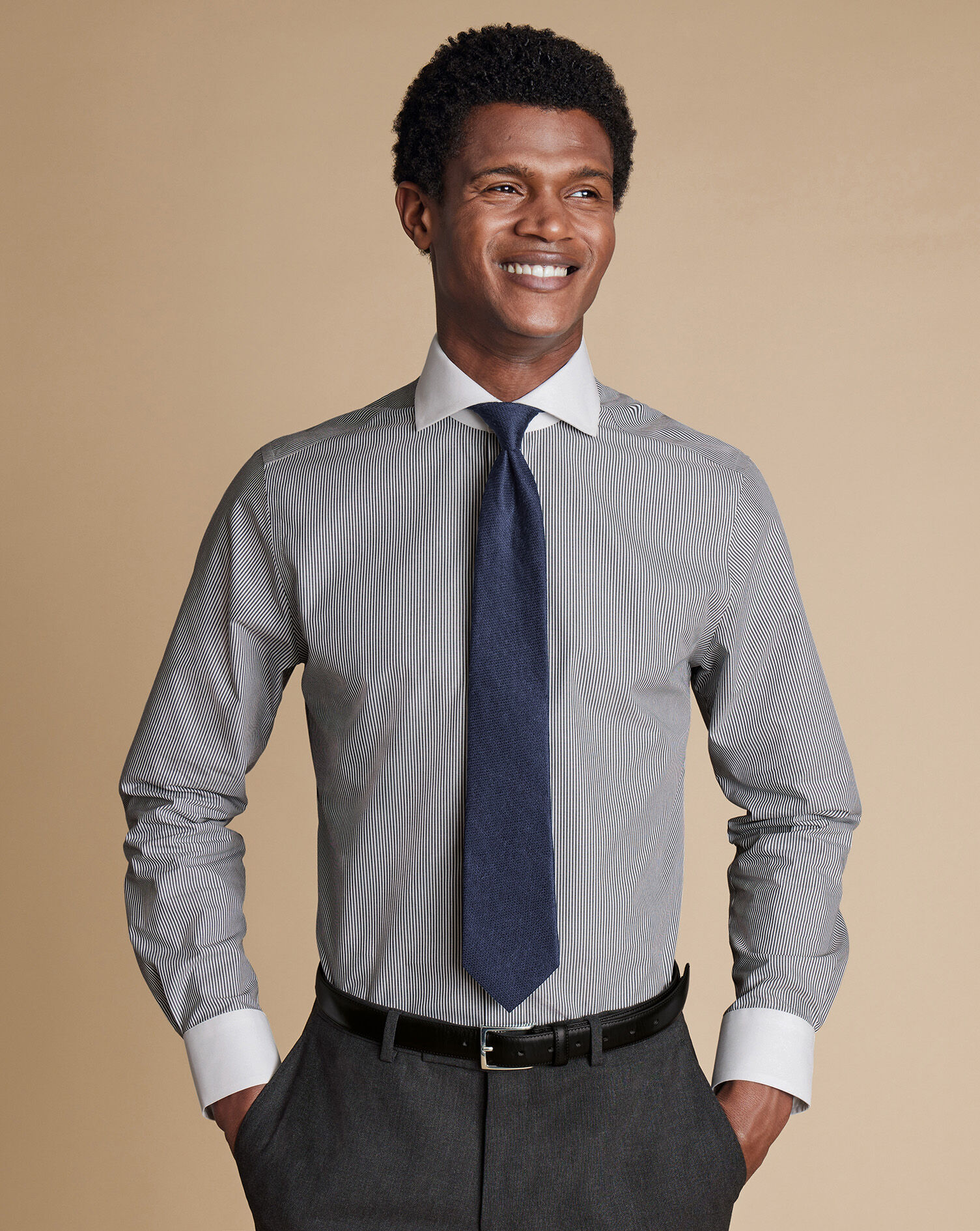 Spread Collar Non-Iron Bengal Stripe Winchester Shirt - Black