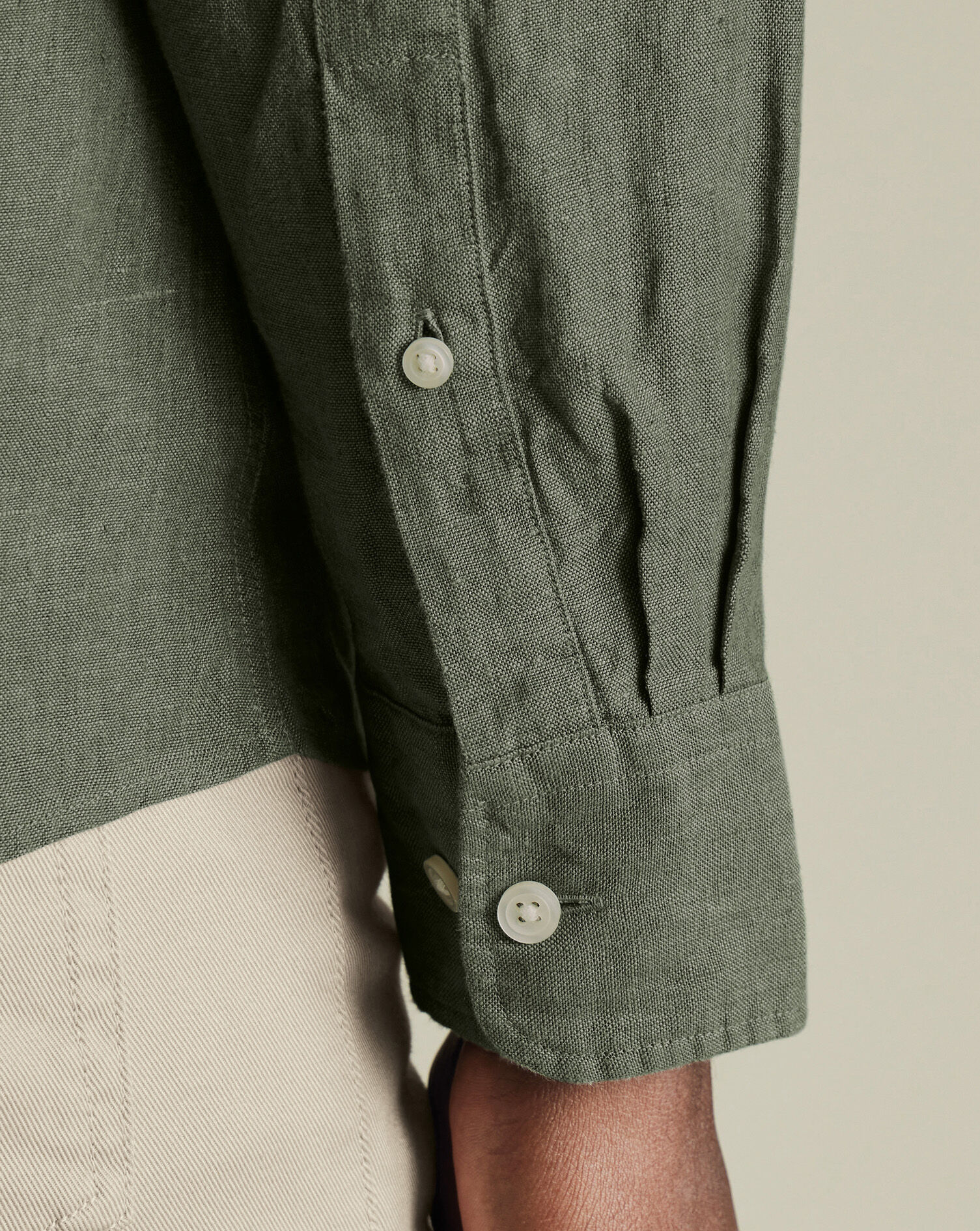 Button-Down Pure Linen Shirt - Olive Green