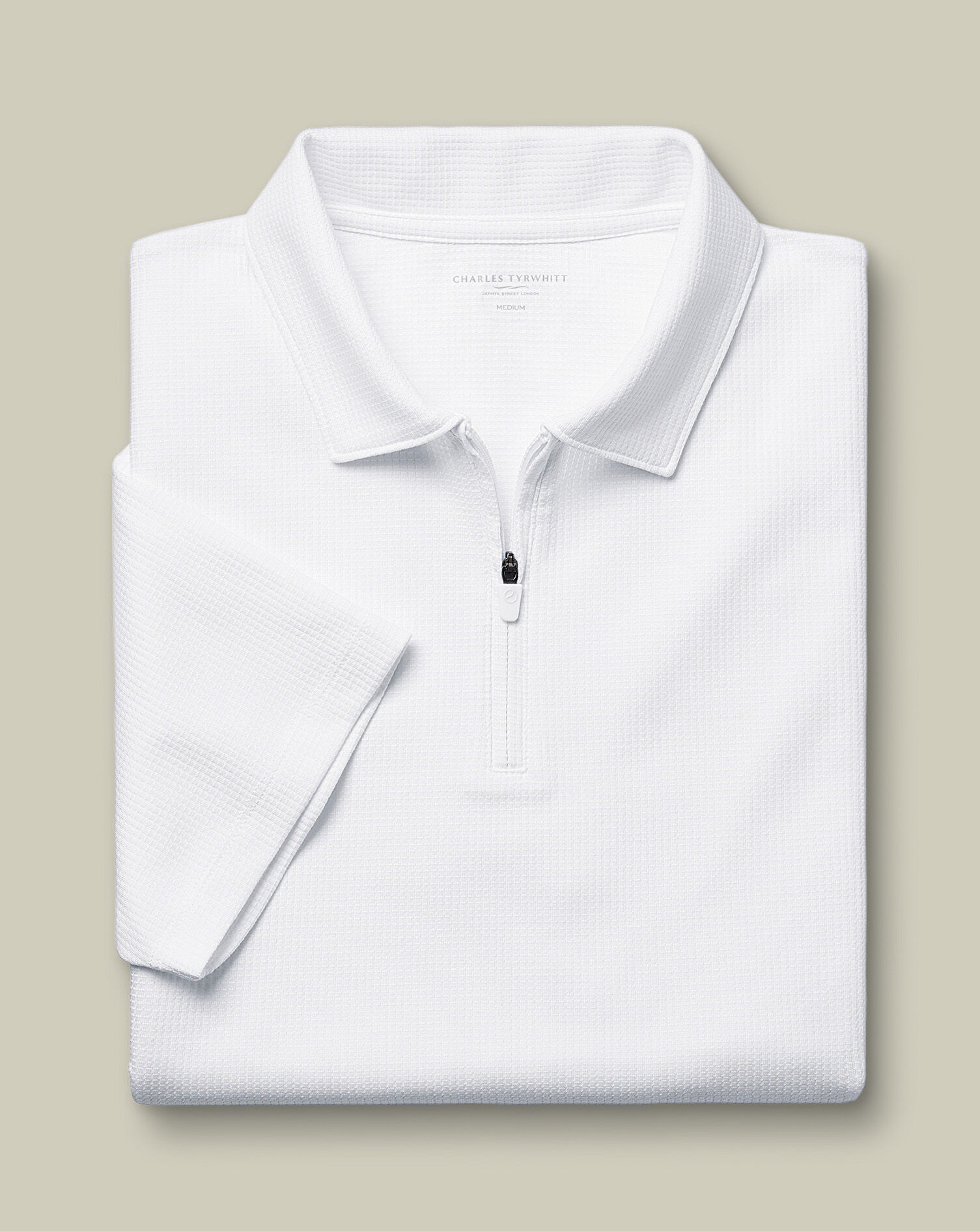 Performance Textured Zip-Neck Polo - White