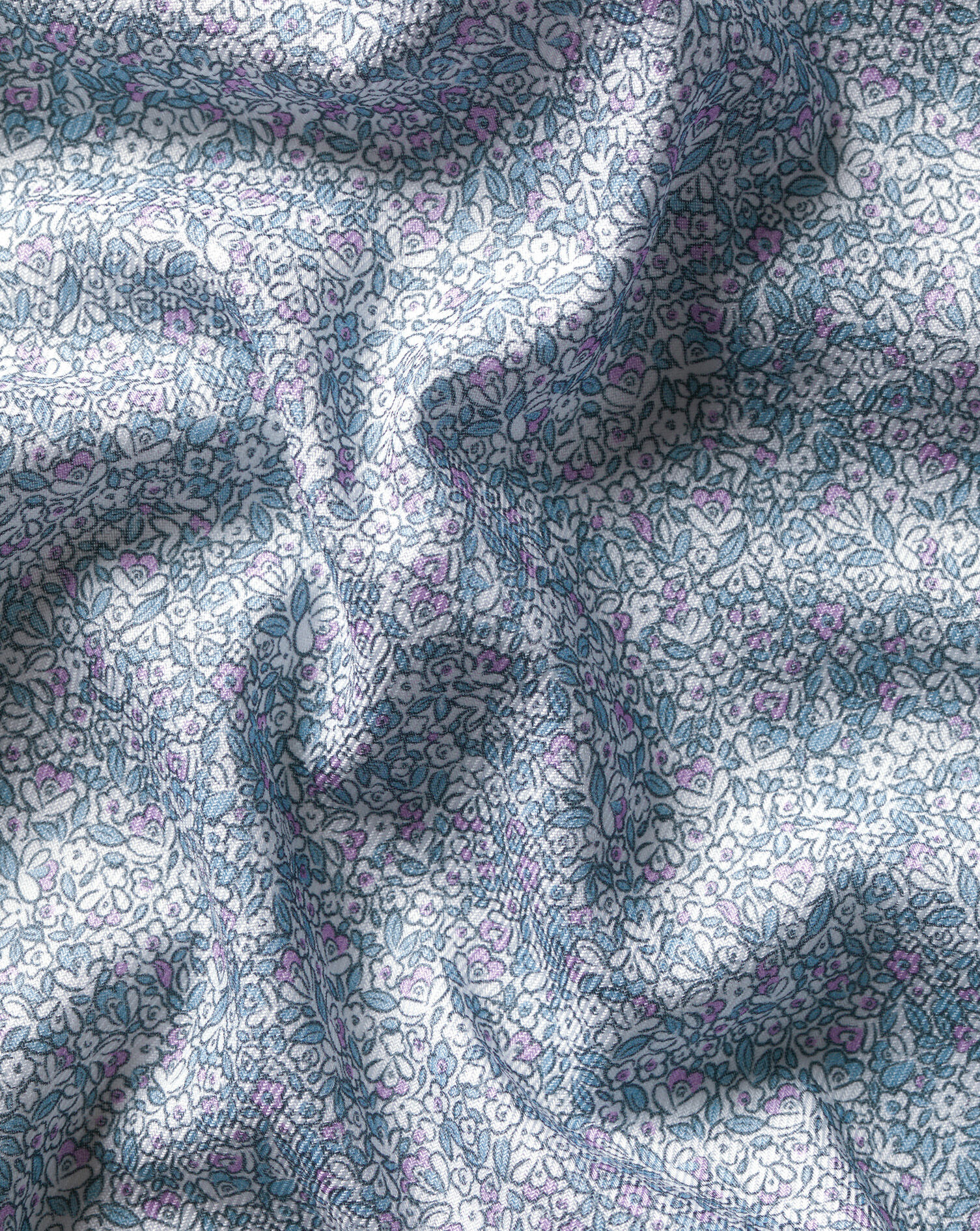Non-Iron Stretch Print Shirt - Indigo Blue & Lilac
