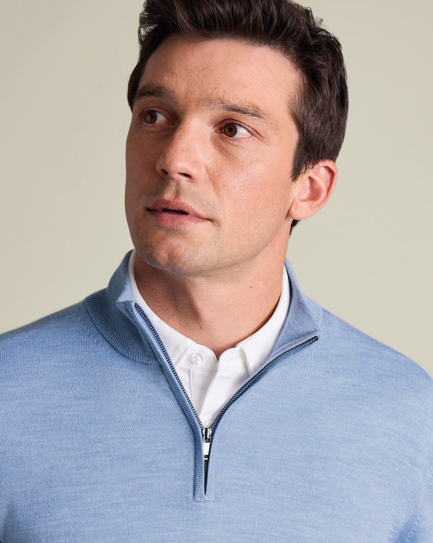 Pure Merino Quarter Zip Sweater - Cornflower Blue
