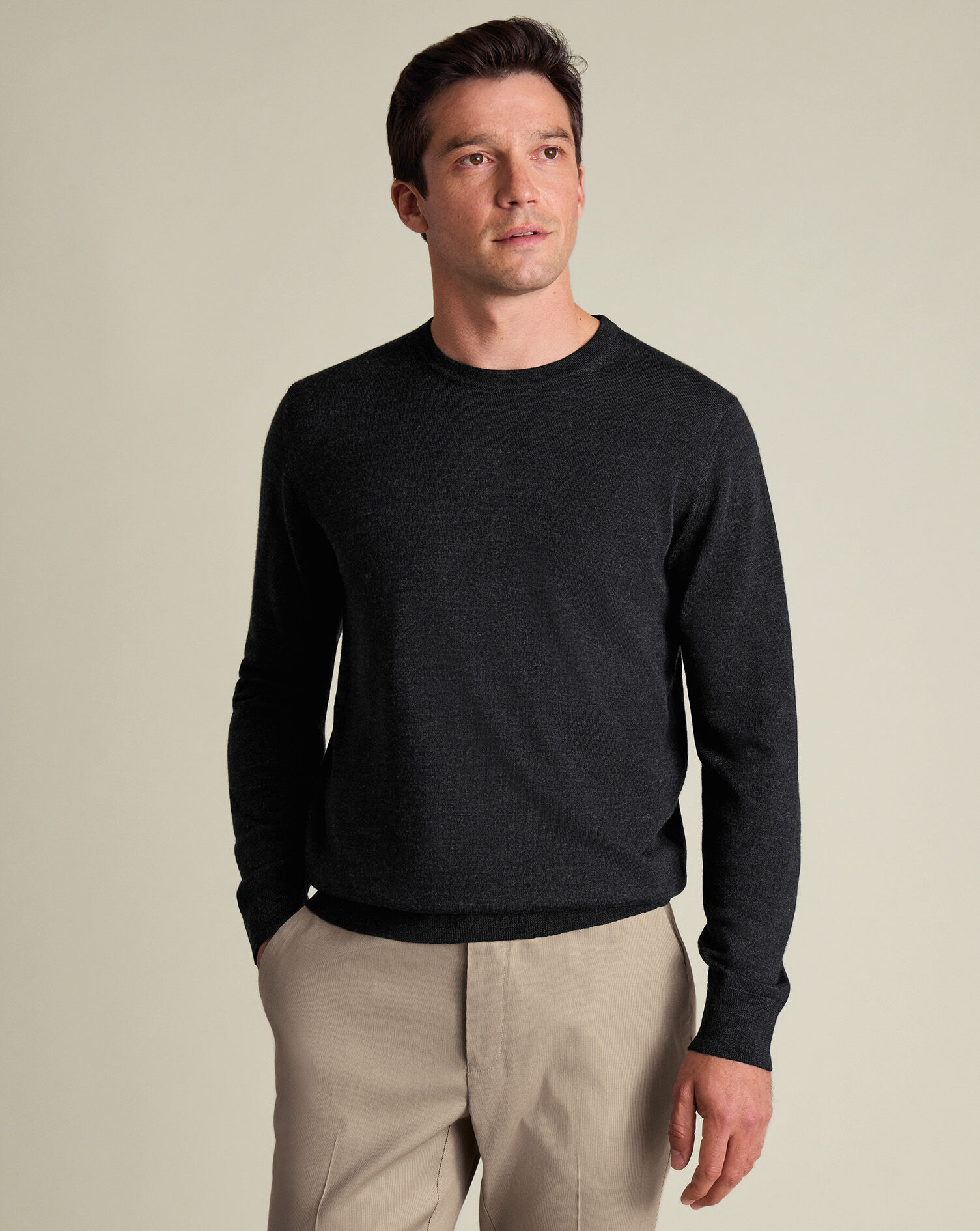 Pure Merino Crew Neck Sweater - Charcoal Gray