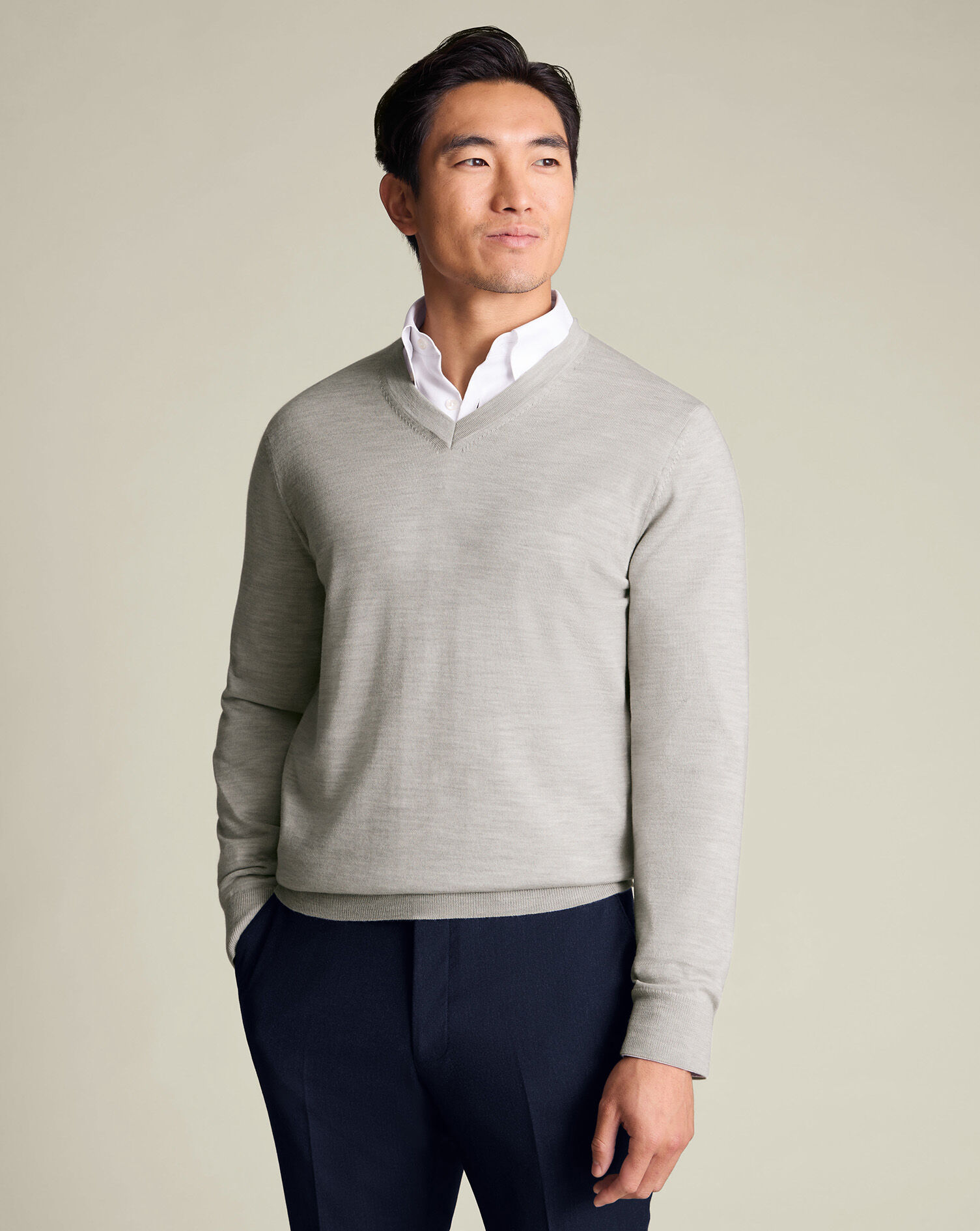 Pure Merino V-Neck Sweater - Silver Gray