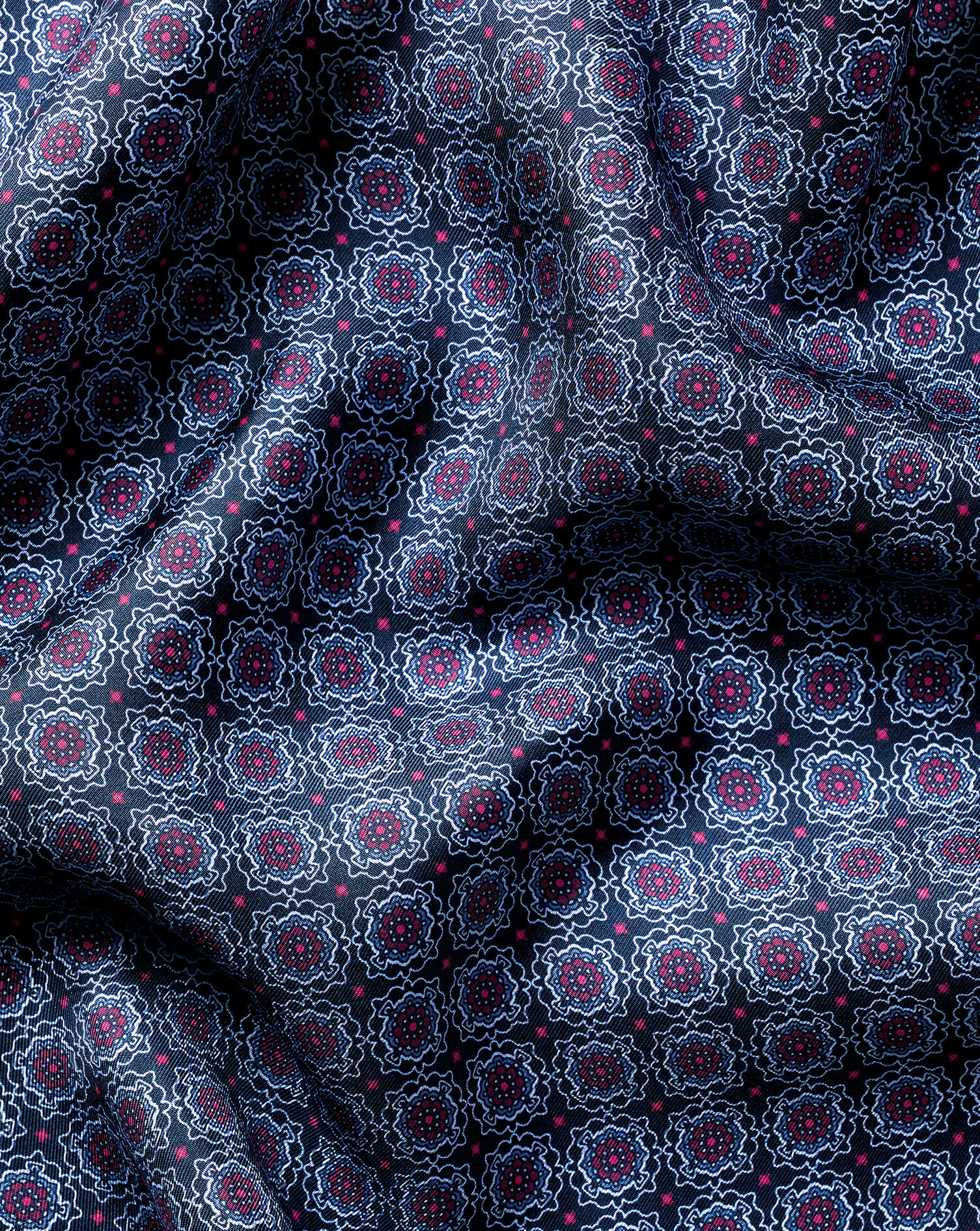 Silk Geo Print Pocket Square - Navy & Dark Pink