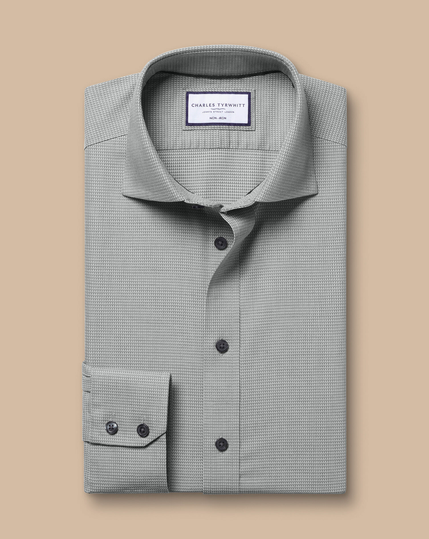Spread Collar Non-Iron Stretch Kensington Weave Shirt - Charcoal Gray