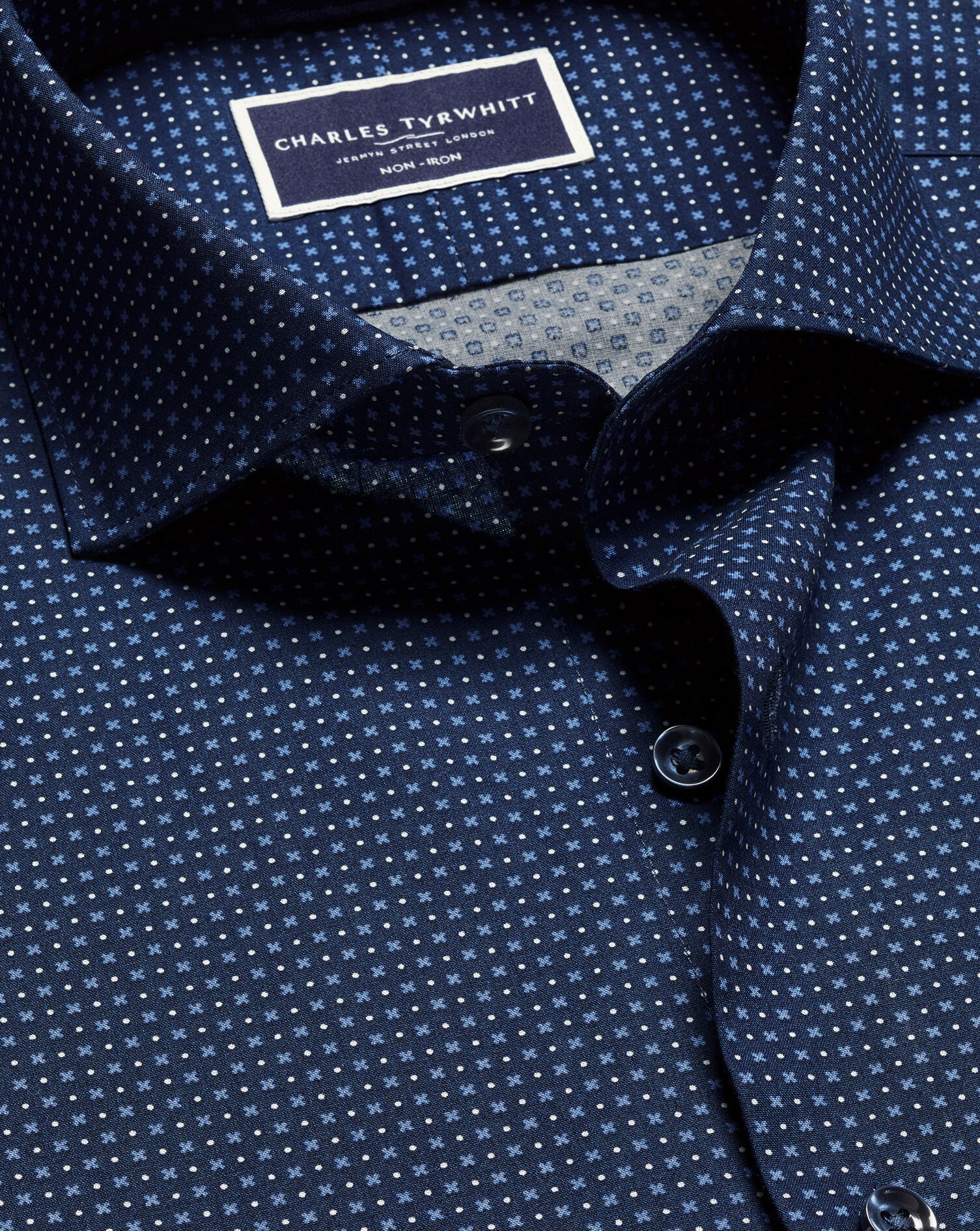 Semi-Spread Collar Non-Iron Stretch Print Petal Geo Shirt - French Blue