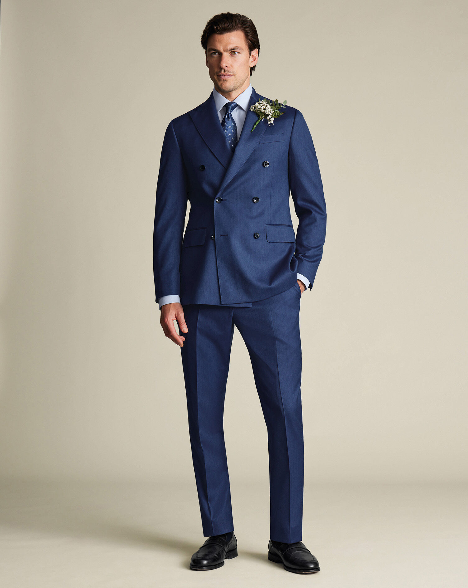 Double Breasted Ultimate Performance Sharkskin Suit - Royal Blue