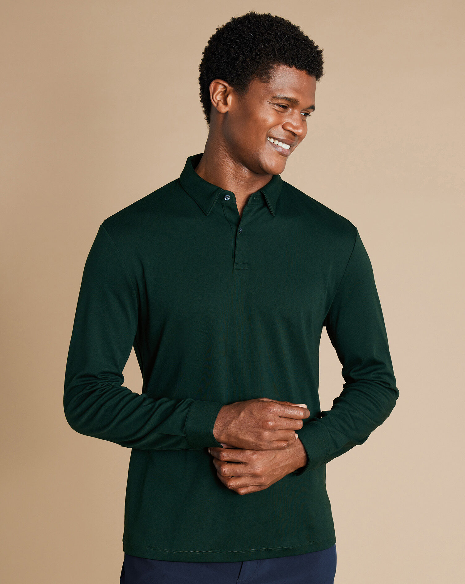 Long Sleeve Performance Smart Jersey Polo - Dark Green