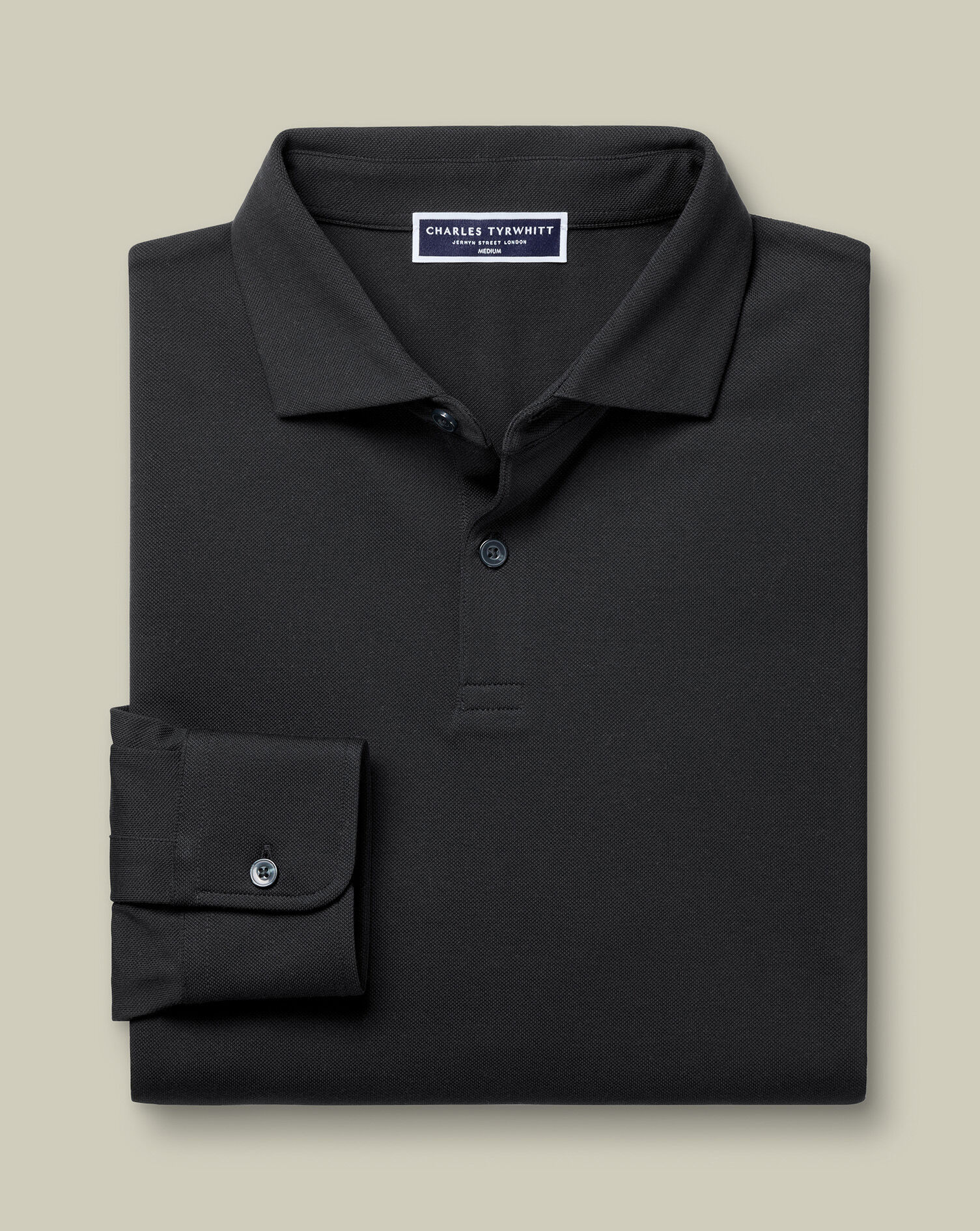 Long Sleeve Smart Pique Polo - Black