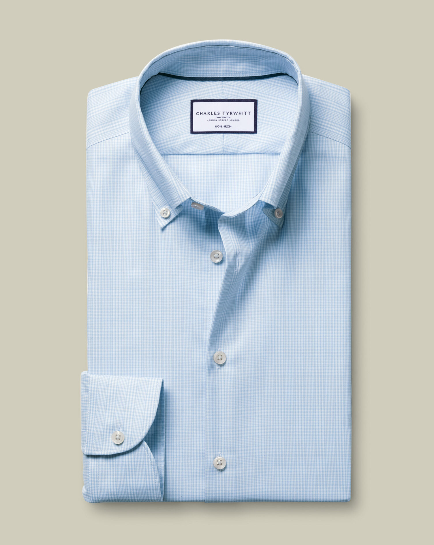Button-Down Non-Iron Oxford Prince of Wales Check Shirt - Blue