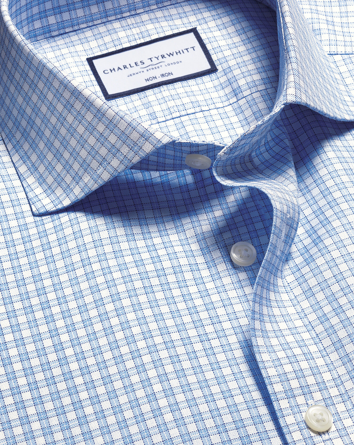 Non-Iron Twill Check Shirt - Cornflower Blue