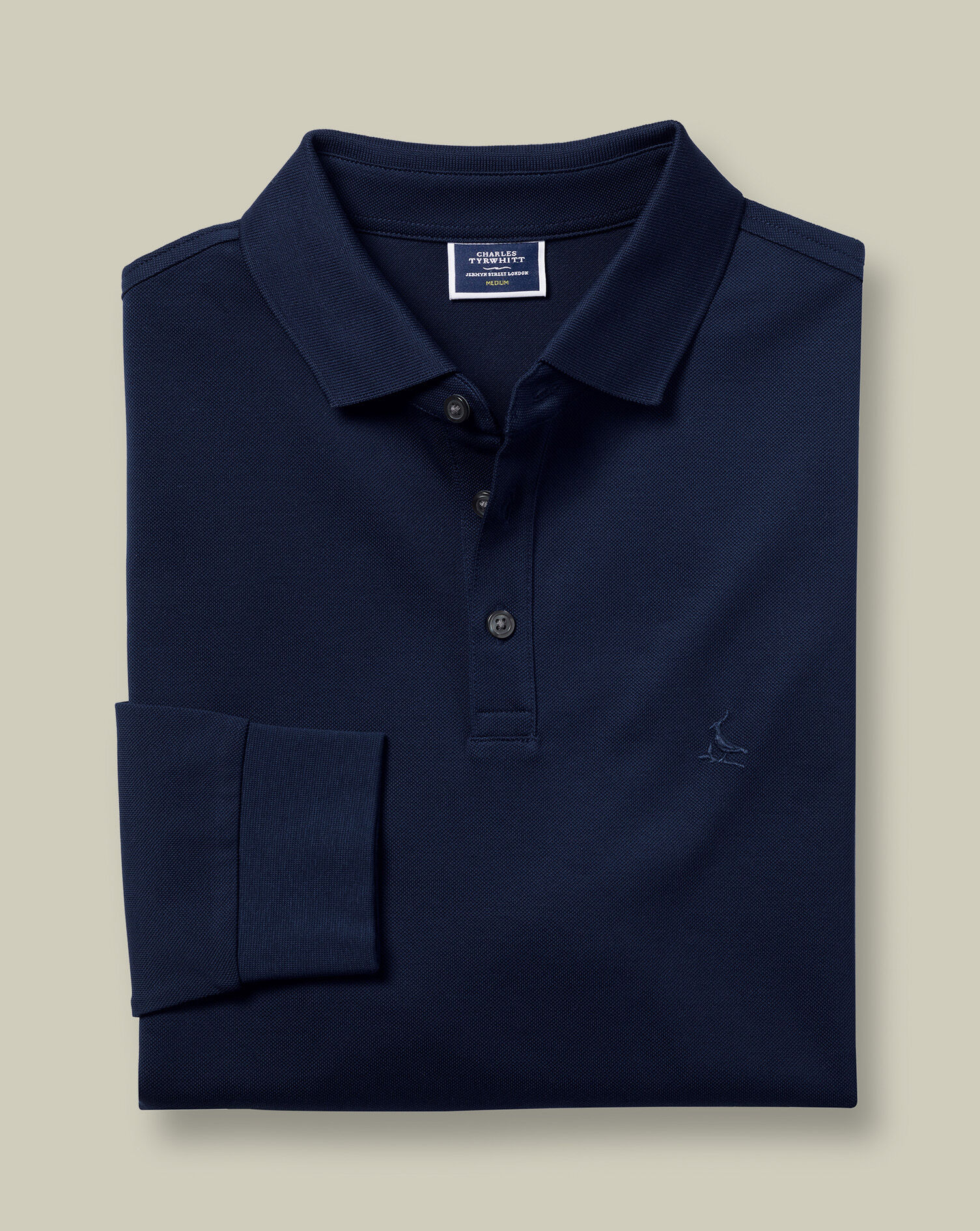 Long Sleeve Pique Polo - Navy