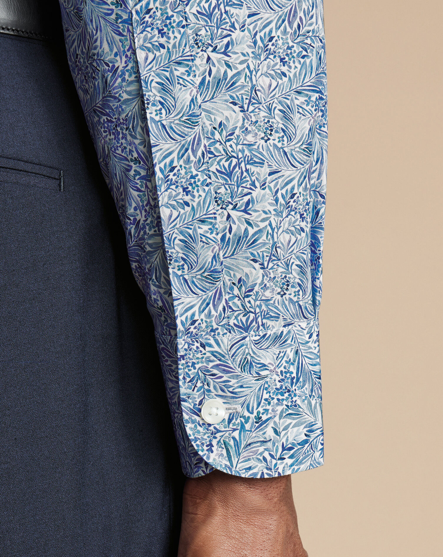 Made with Liberty Fabric Semi-Spread Linear Print Shirt - Cobalt Blue