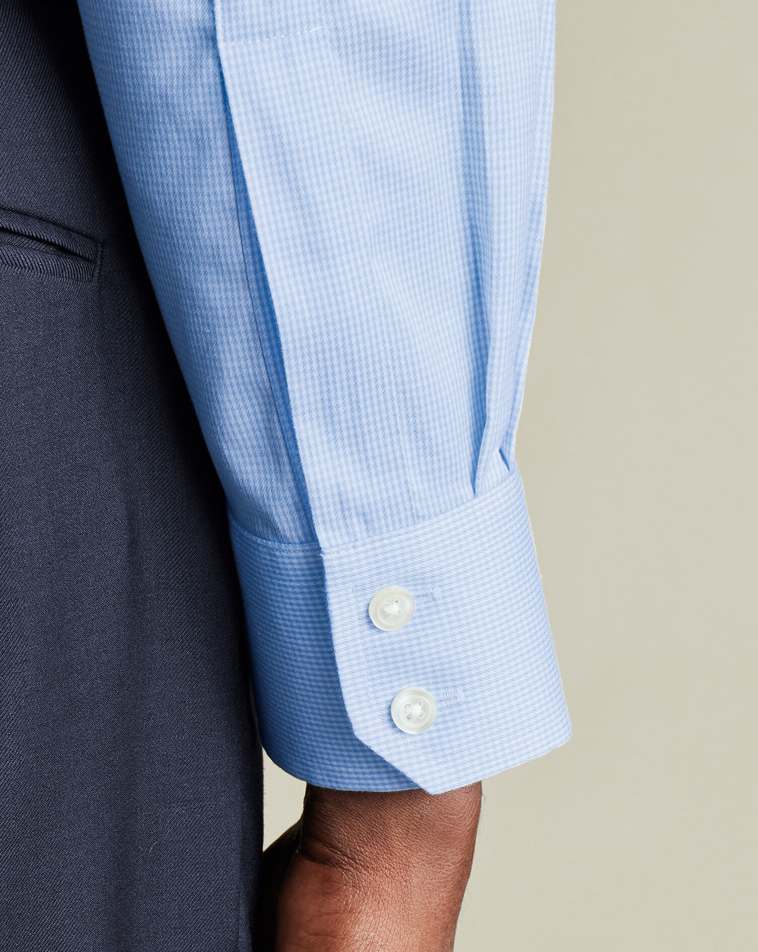 Spread Collar Non-Iron Puppytooth Shirt - Sky Blue