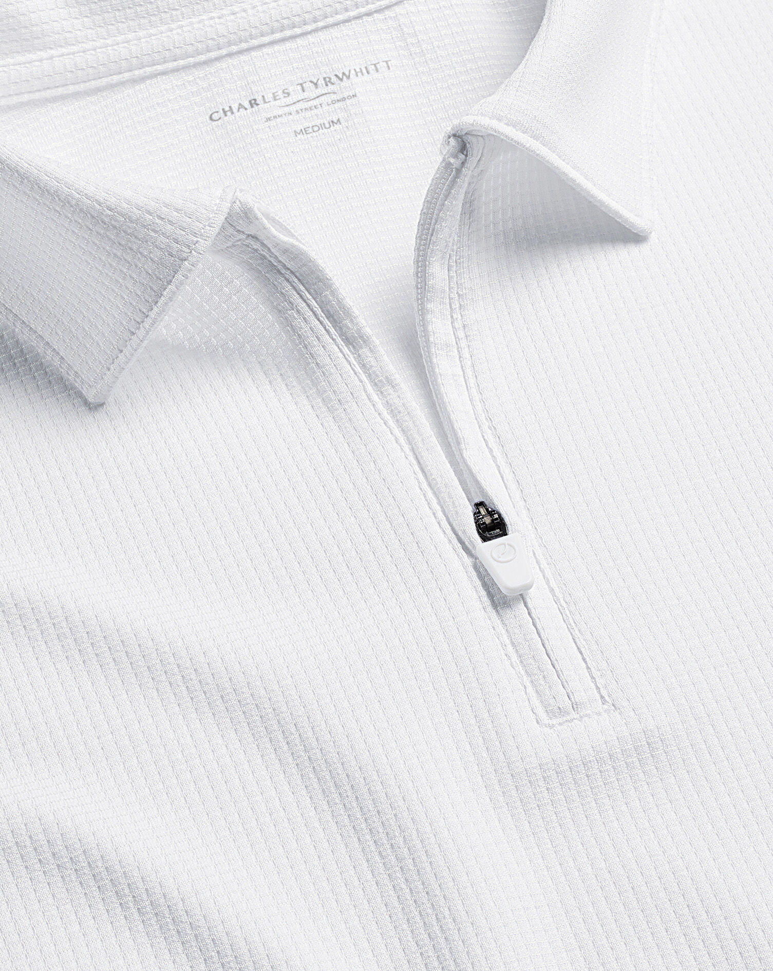 Performance Textured Zip-Neck Polo - White