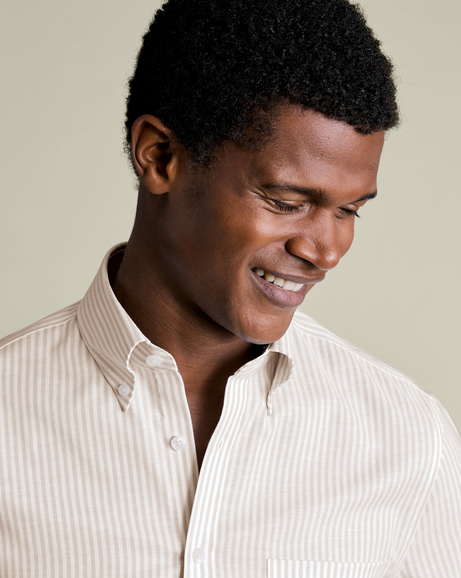 Non-Iron Stretch Oxford Stripe Shirt - Taupe