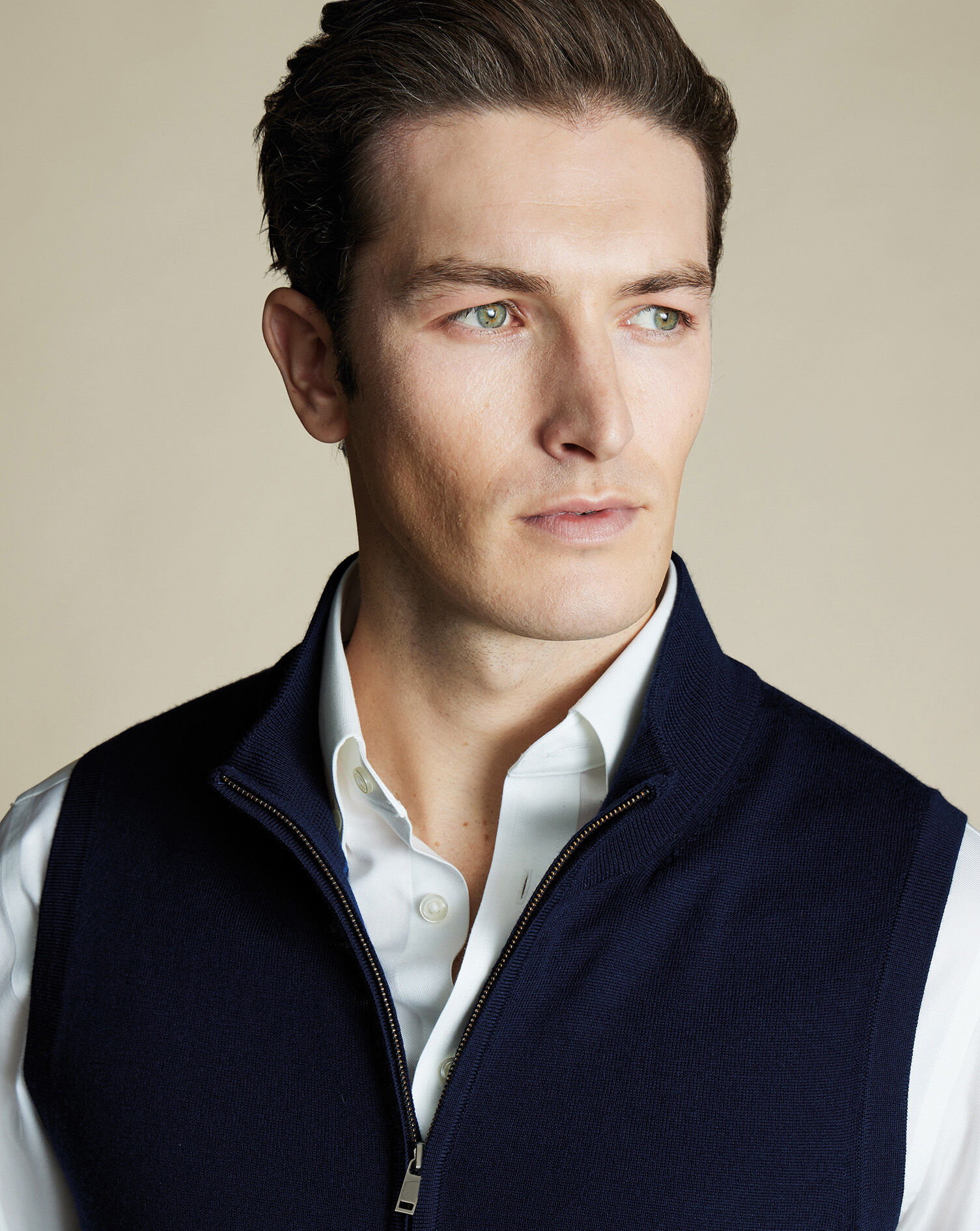 Merino Zip Through Vest - Navy