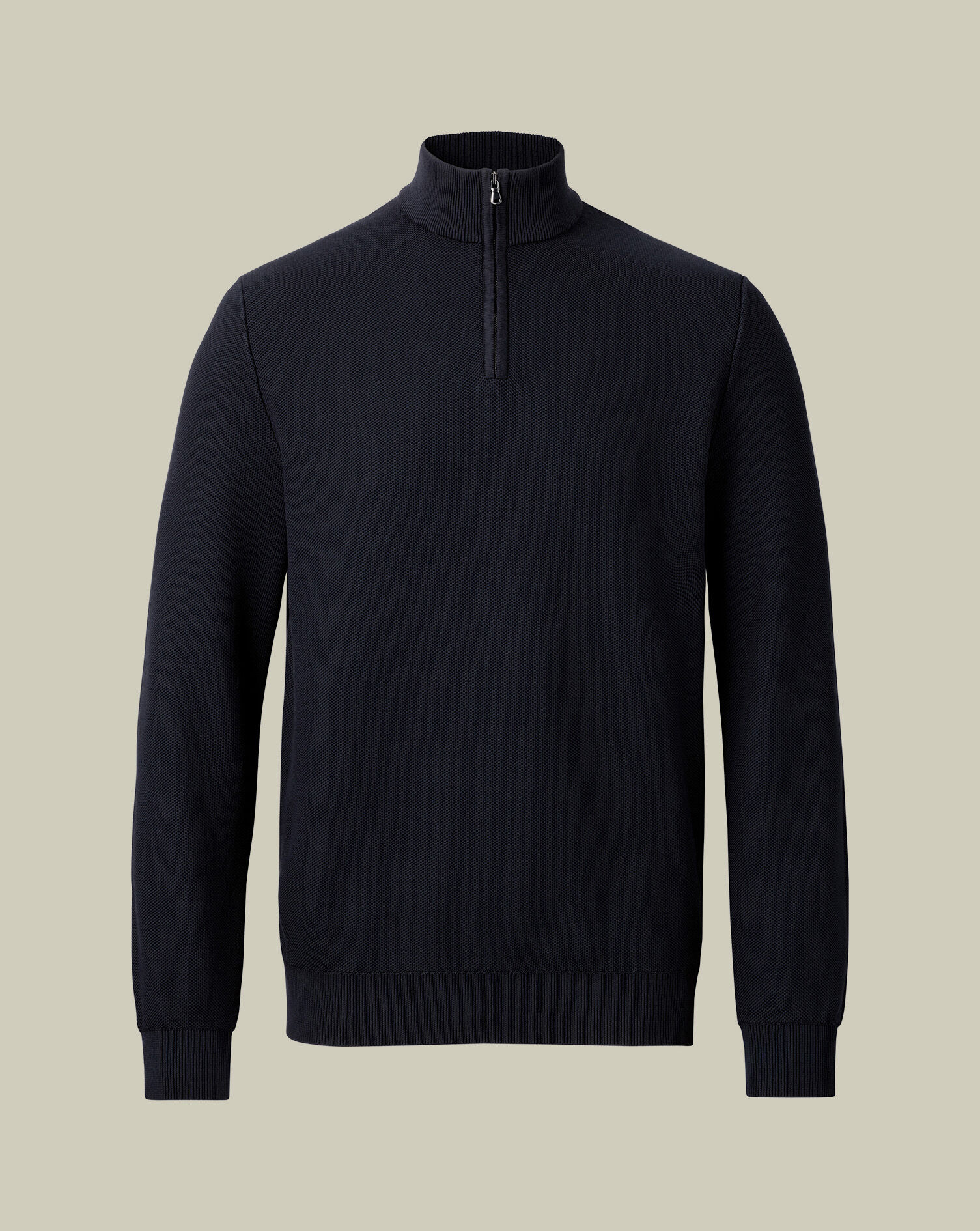 Honeycomb Cotton Quarter Zip Sweater - Navy