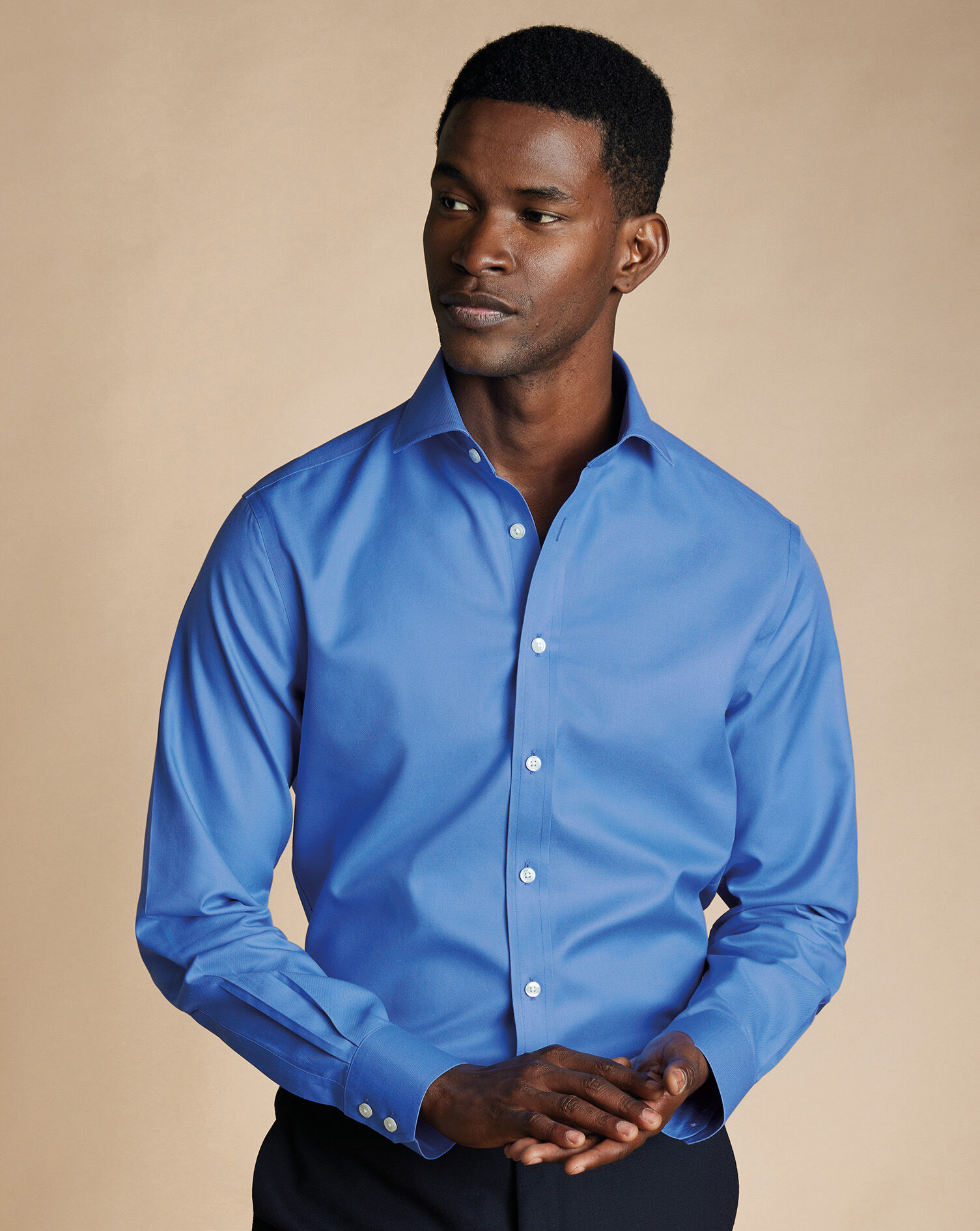 Spread Collar Non-Iron Twill Shirt - Ocean Blue
