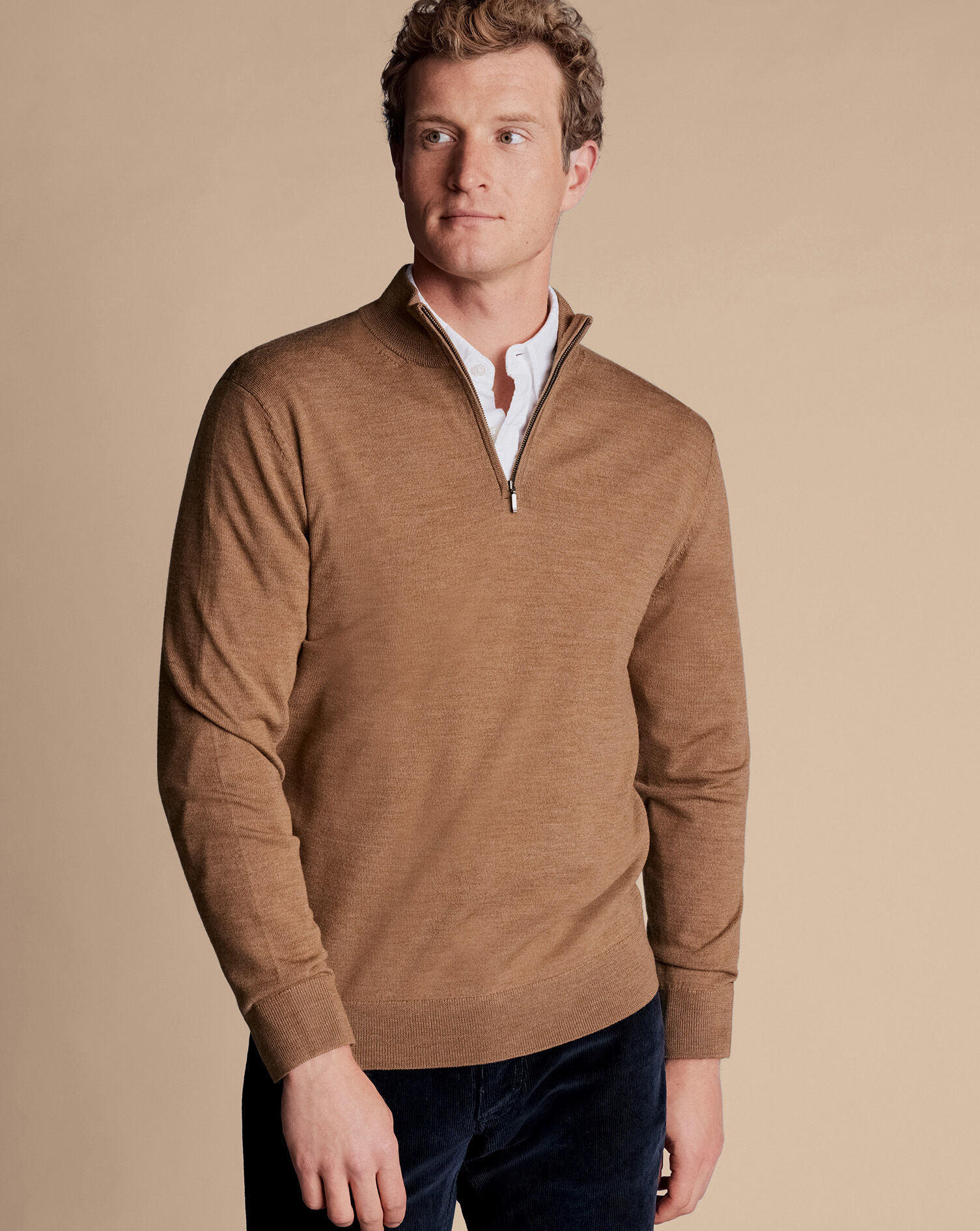 Merino Quarter Zip Sweater - Sand