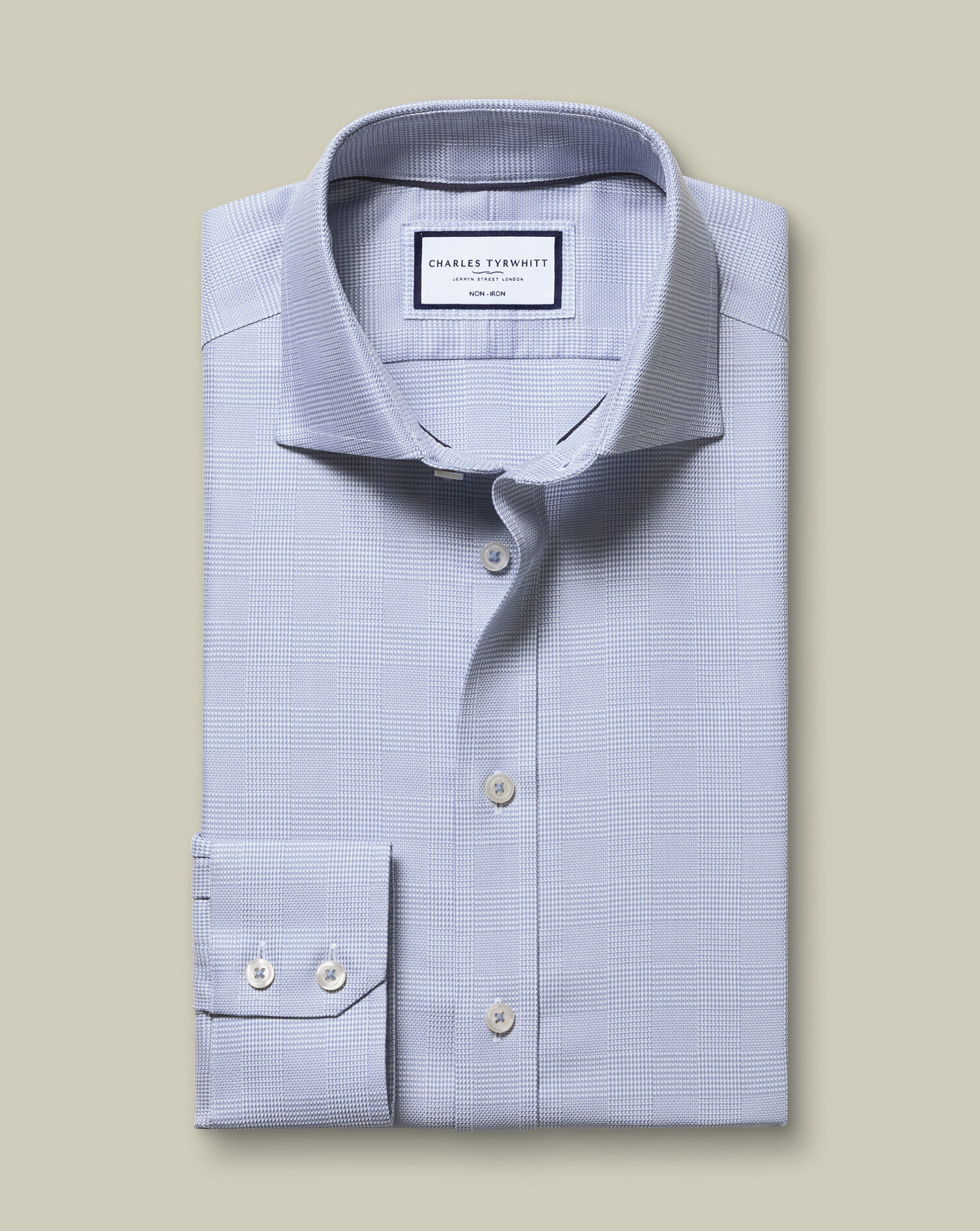 Non-Iron Burlington Weave Prince of Wales Check Shirt - Mid Blue