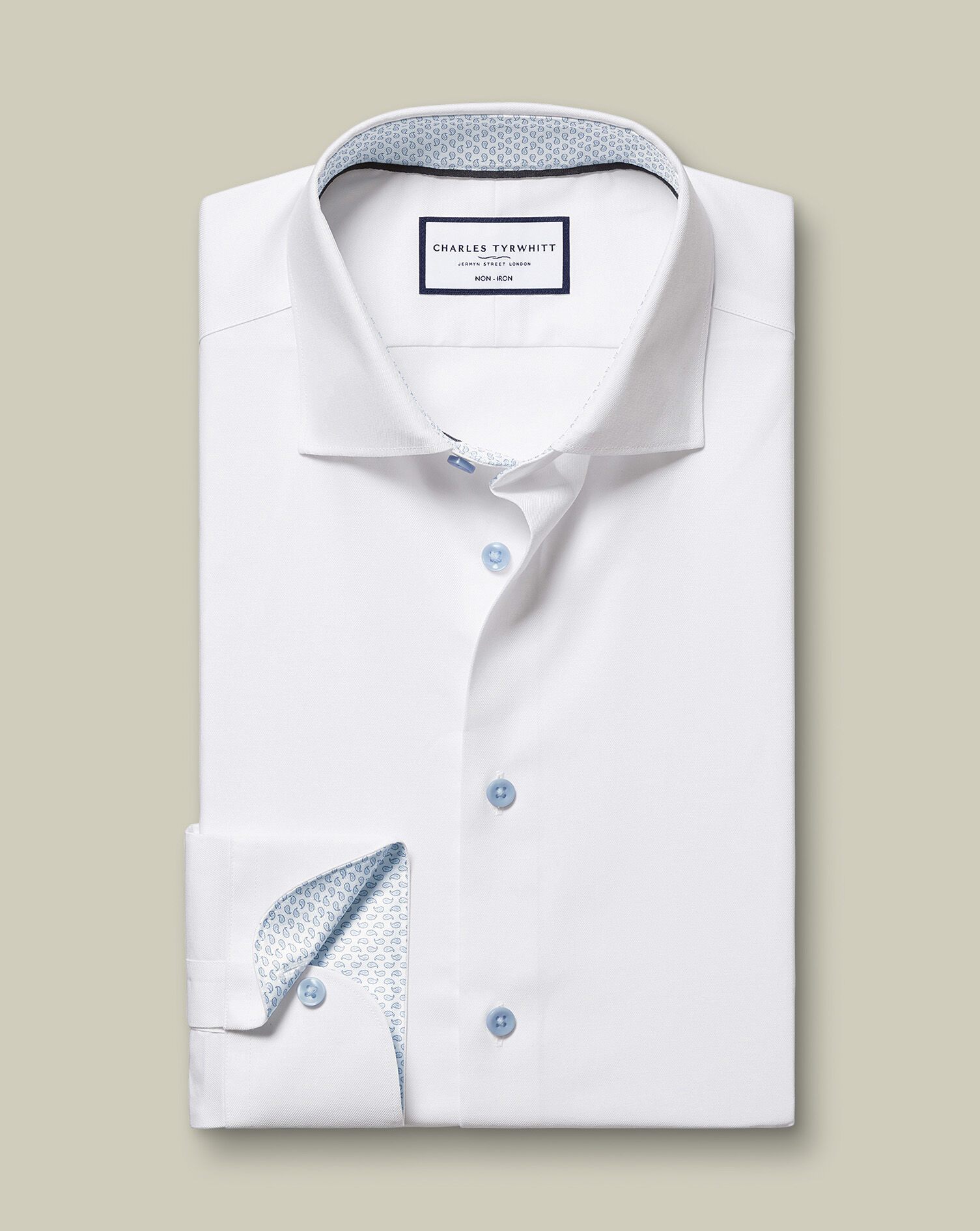 Non-Iron Stretch Printed Trim Shirt - White