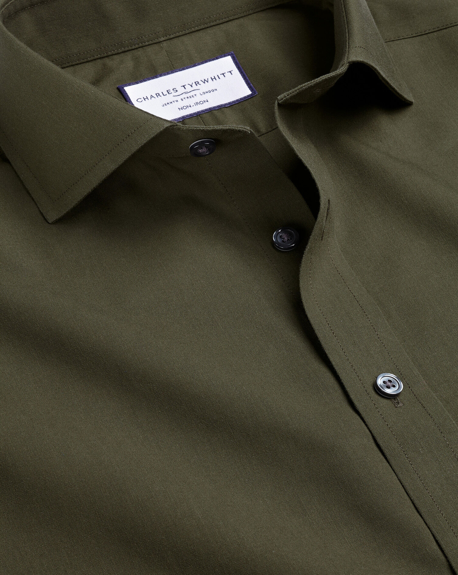 Spread Collar Non-Iron Poplin Shirt - Olive Green
