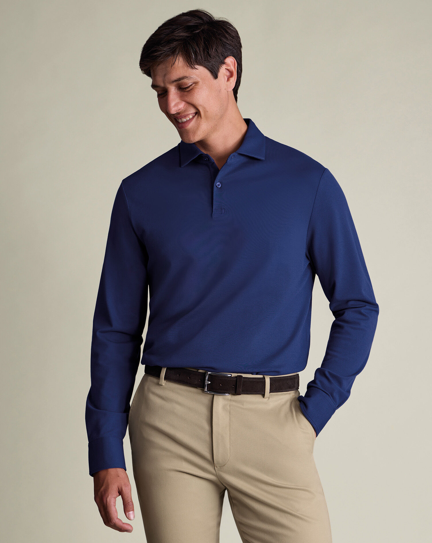 Long Sleeve Smart Pique Polo - Royal Blue