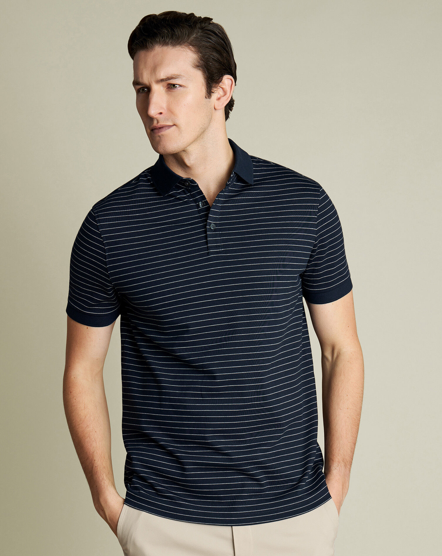 Pique Polo - Navy & White