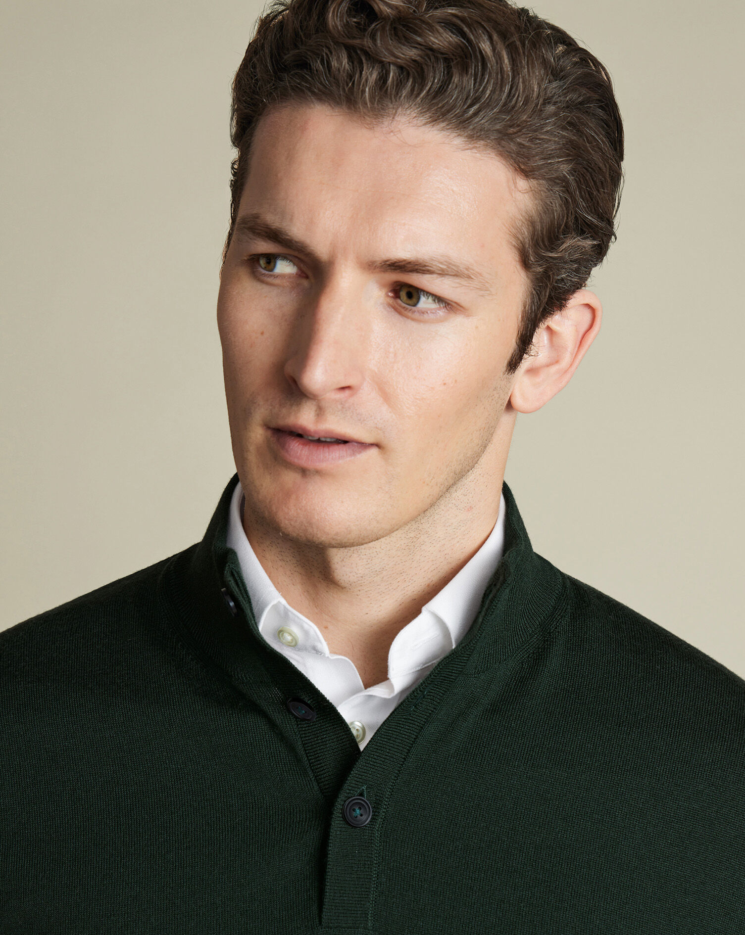 Merino Button Neck Sweater - Forest Green