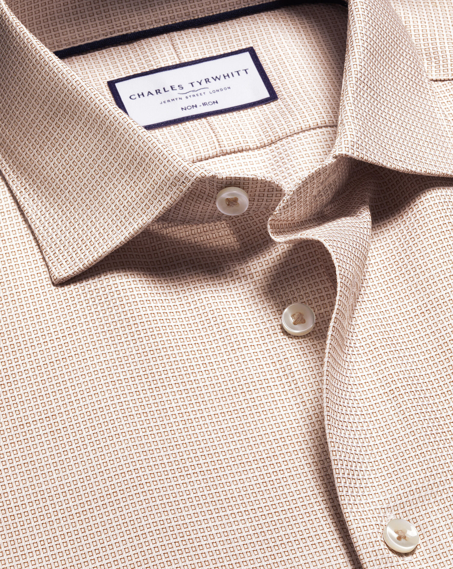 Non-Iron Stretch Texure Square Shirt - Taupe