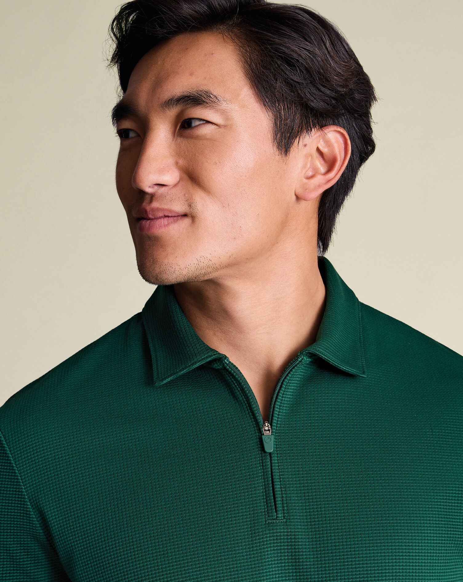 Performance Textured Zip-Neck Polo - Dark Green