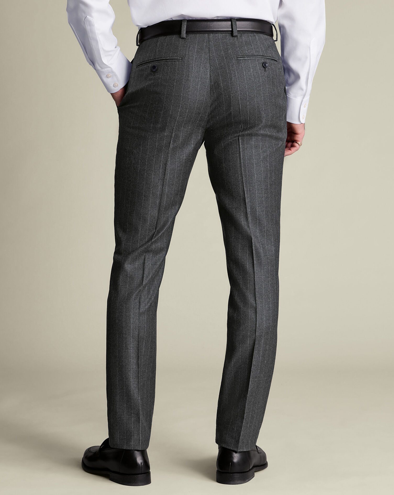 Italian Stripe Flannel Suit Pants - Charcoal Gray