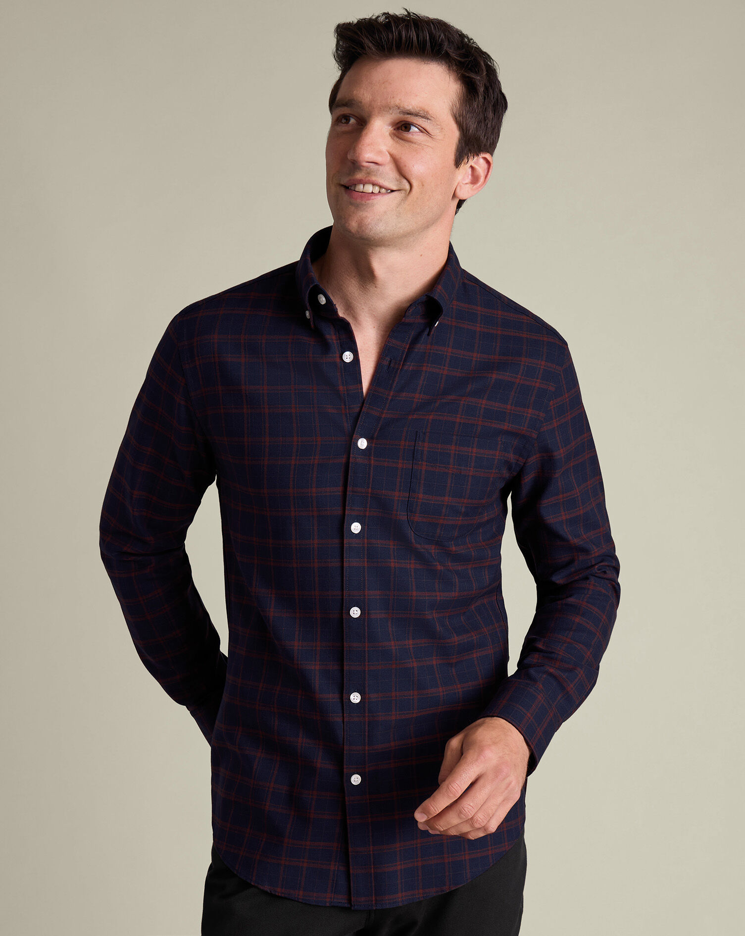 Twill Check Shirt - Navy Blue & Rust