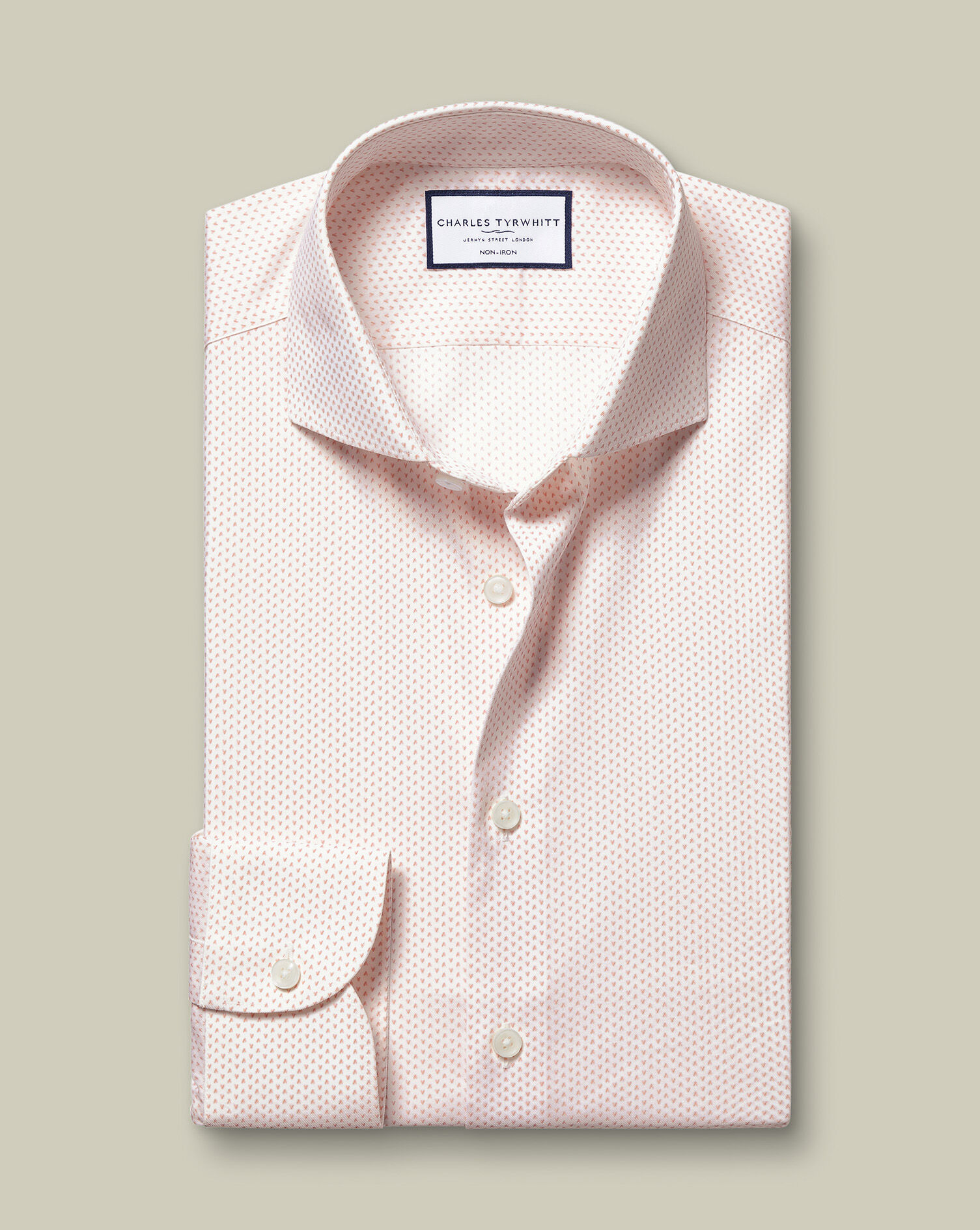 Non-Iron Performance Twill Print Shirt - White & Pink