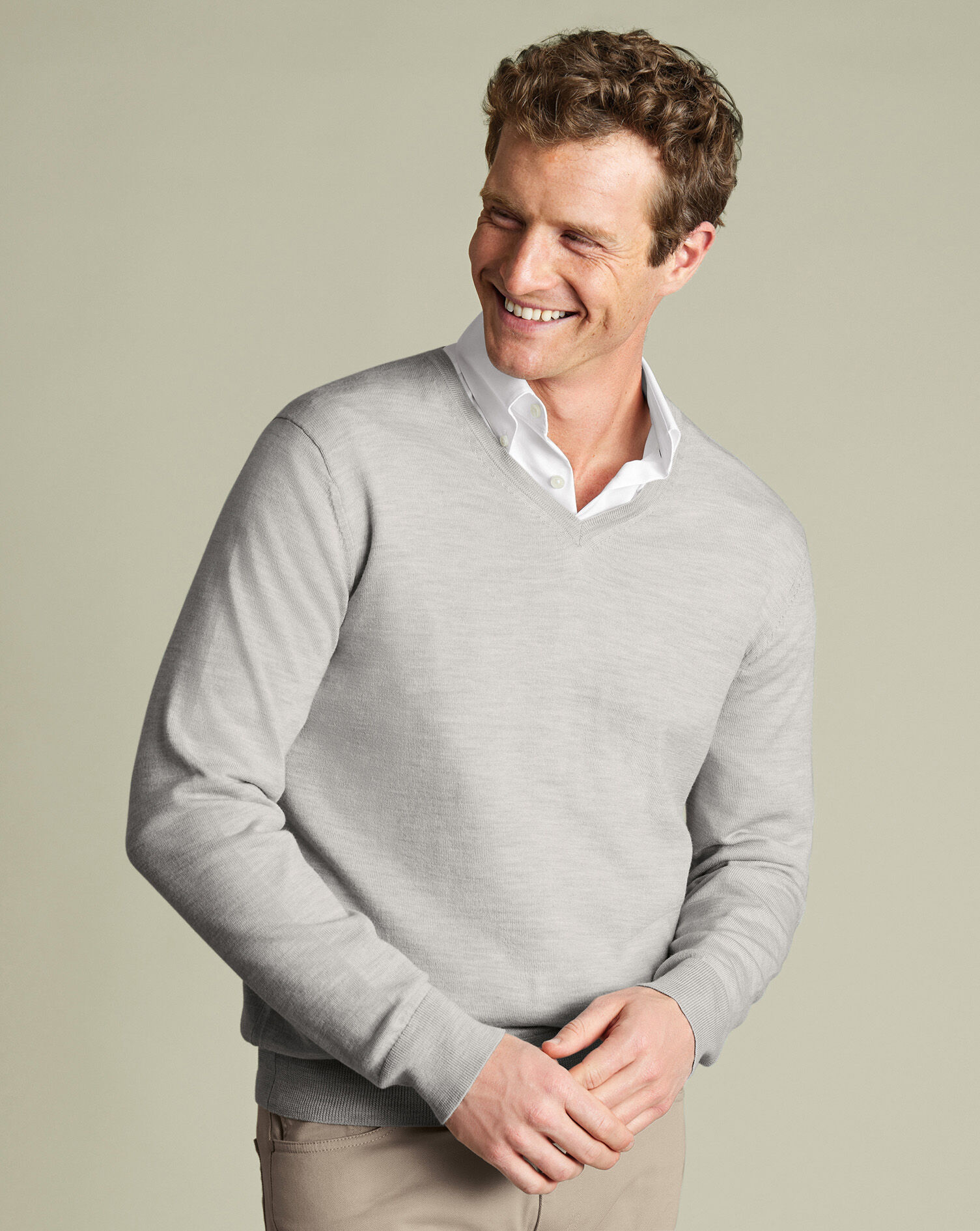 Merino V-Neck Sweater - Silver
