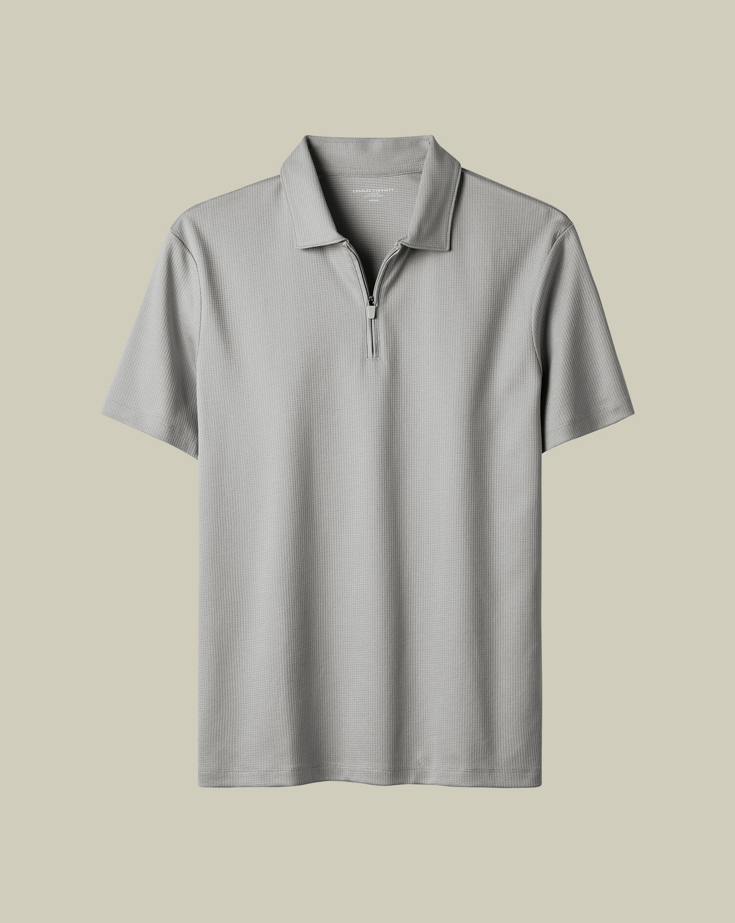 Performance Textured Zip-Neck Polo - Light Gray