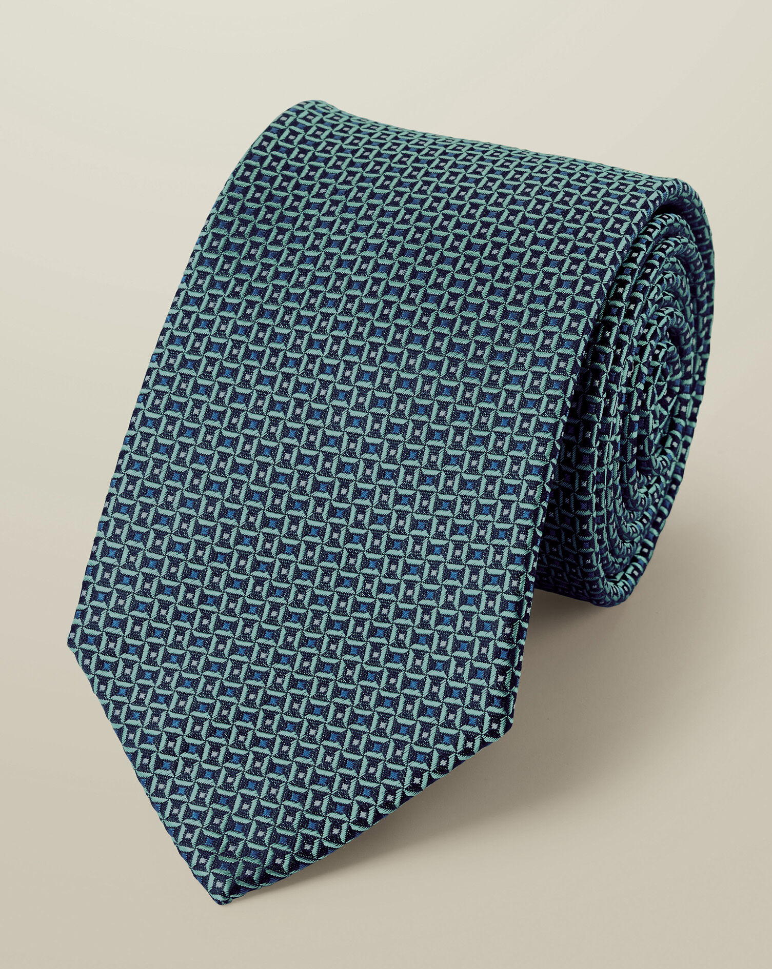 Silk Semi-Plain Tie - Navy & Spearmint