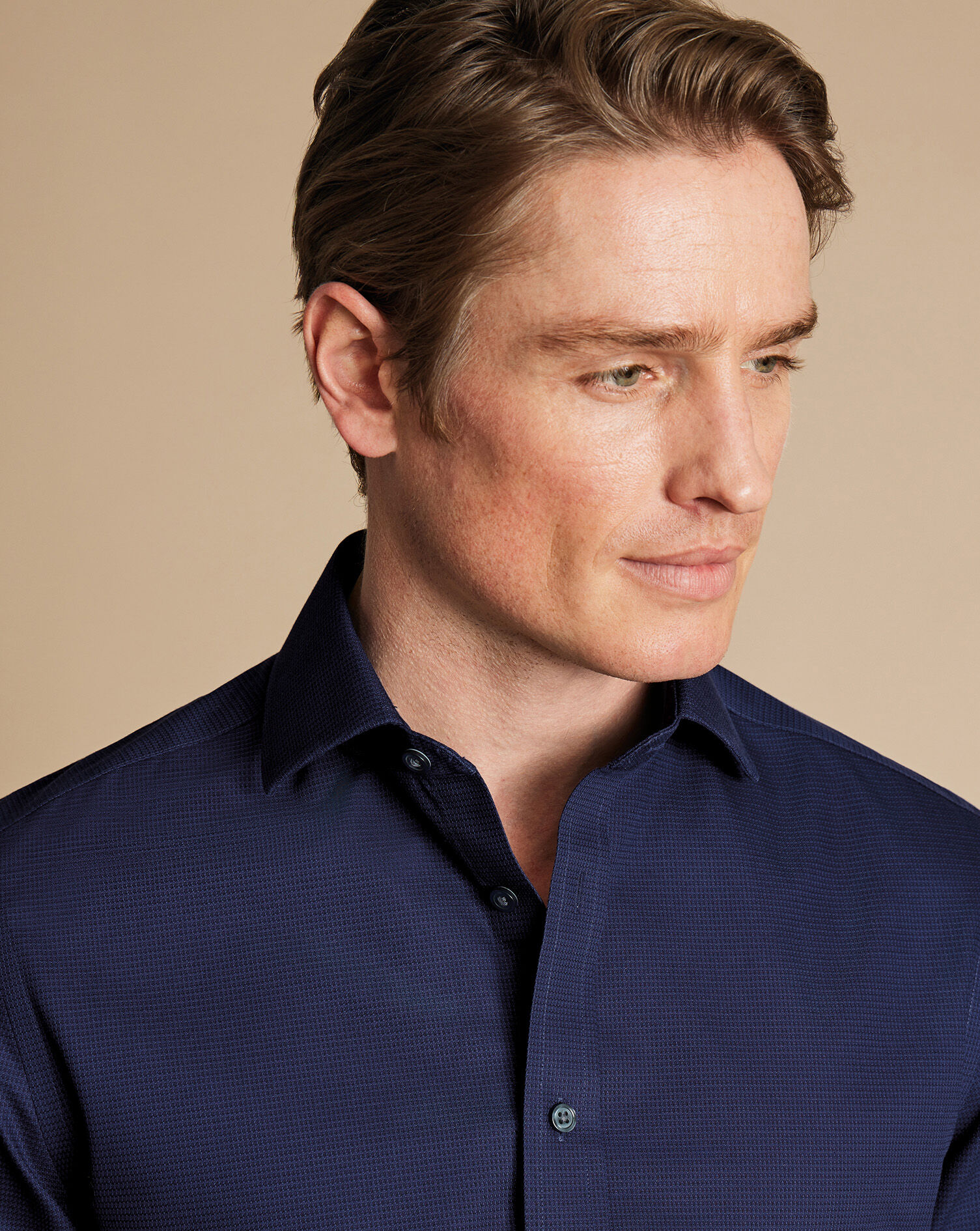 Spread Collar Non-Iron Stretch Kensington Weave Shirt - French Blue