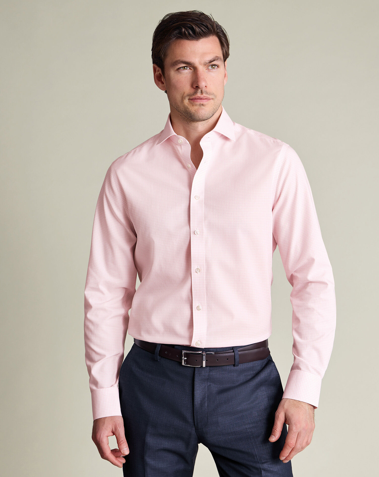Non-Iron Poplin Gingham Shirt - Pink
