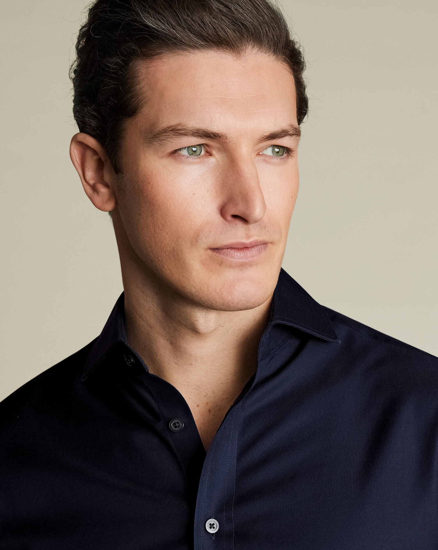 Spread Collar Non-Iron Twill Shirt - Navy