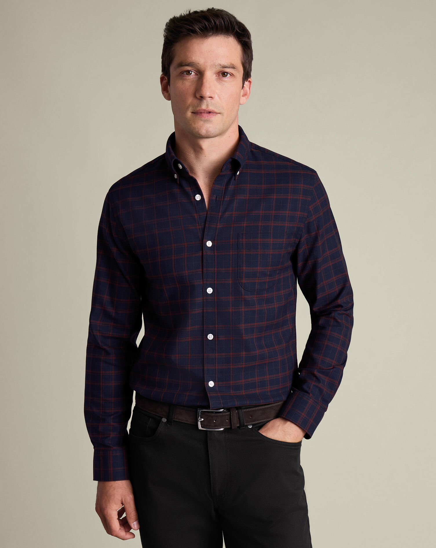 Twill Check Shirt - Navy Blue & Rust