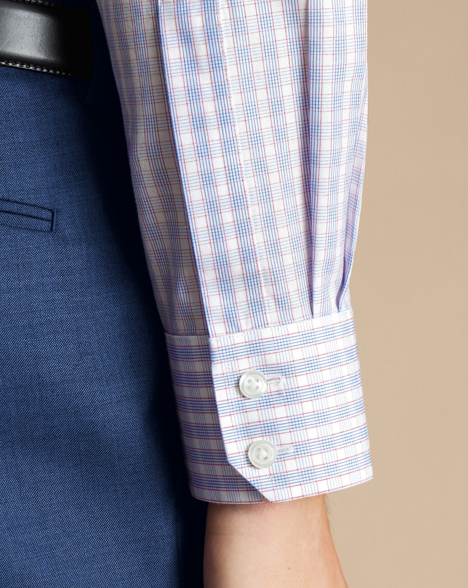 Spread Collar Non-Iron Poplin Multi Check Shirt - Cornflower Blue