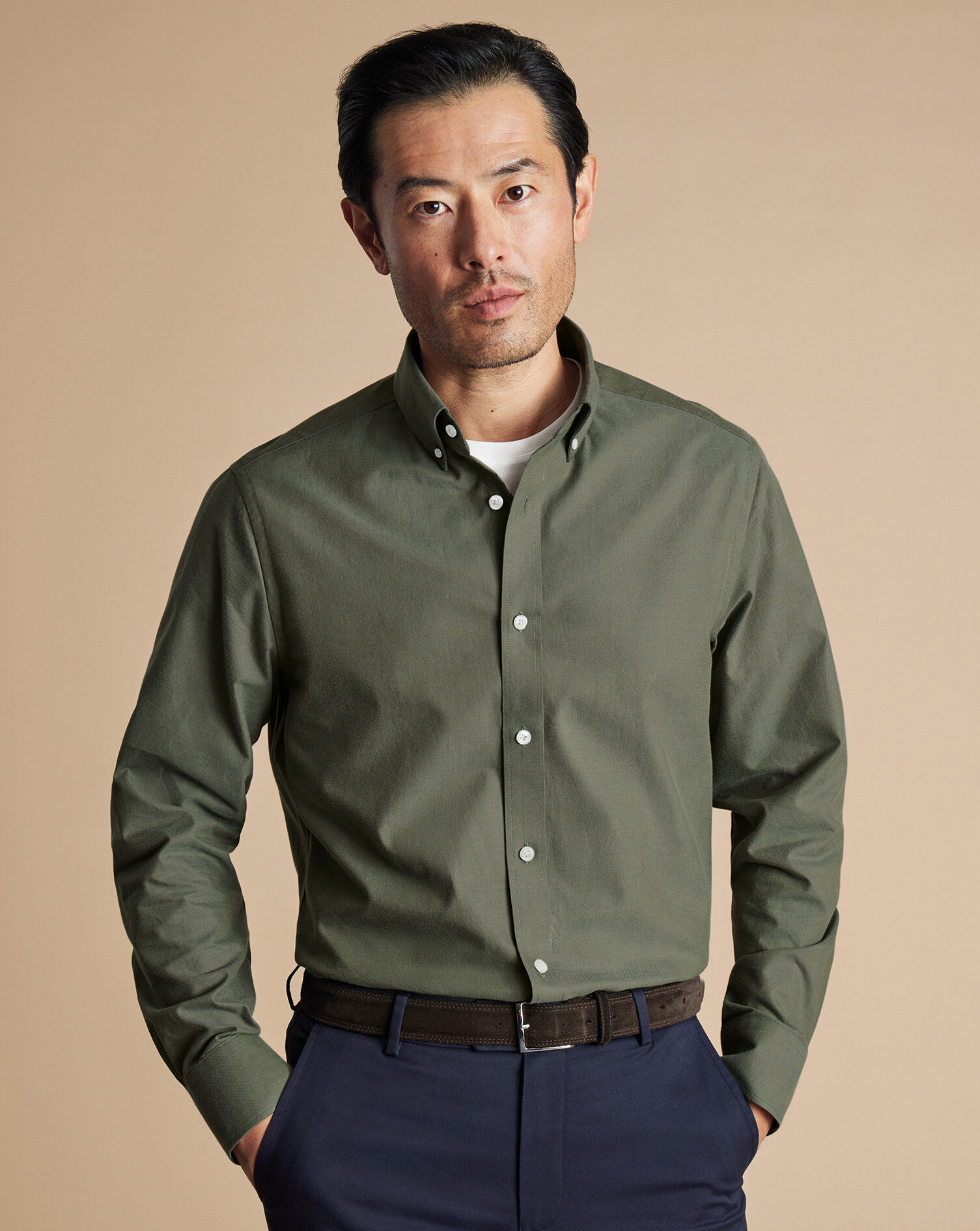 Brushed Cotton Twill Shirt - Olive Green