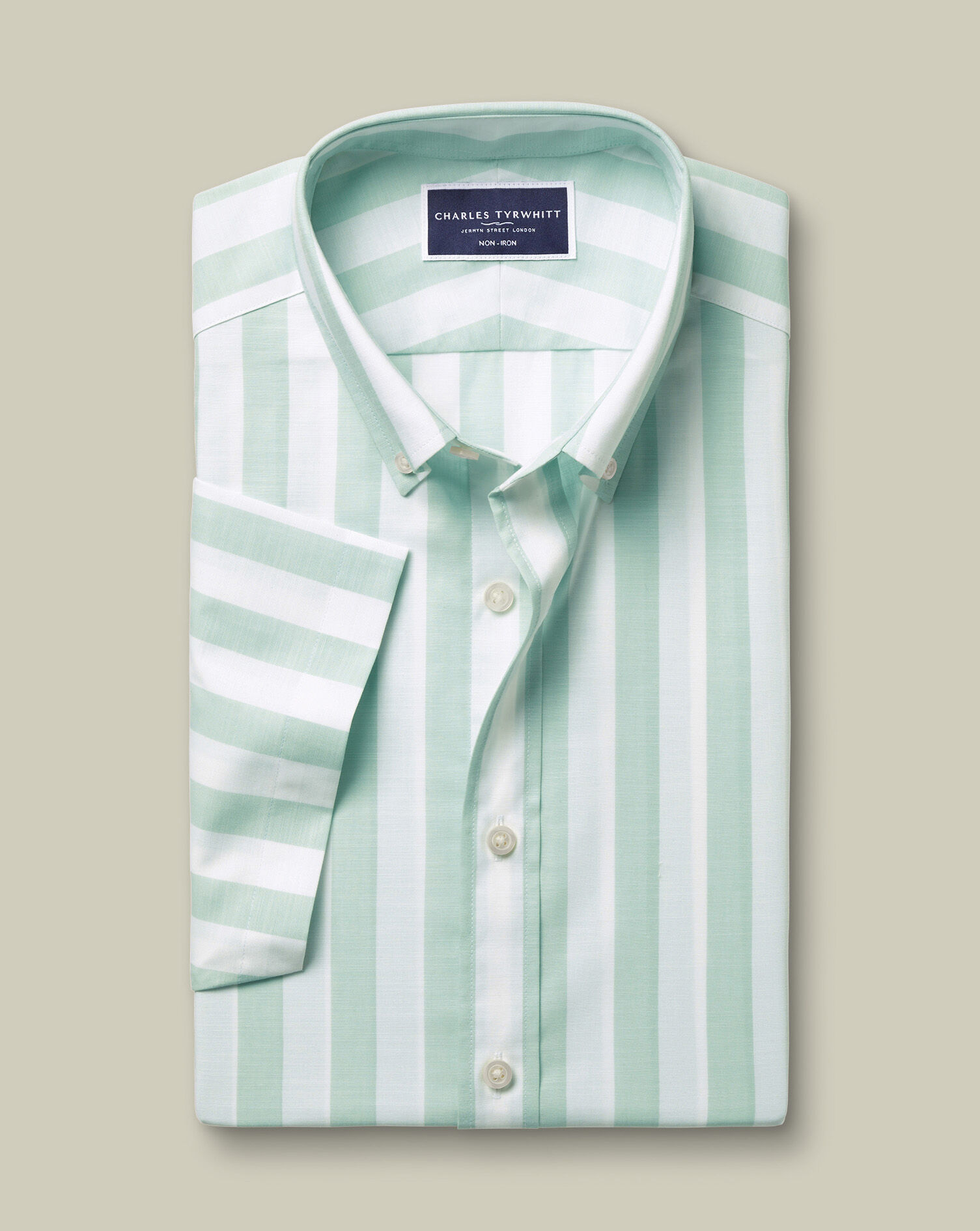 Non-Iron Stretch Poplin Slub Short Sleeve Shirt - Aqua