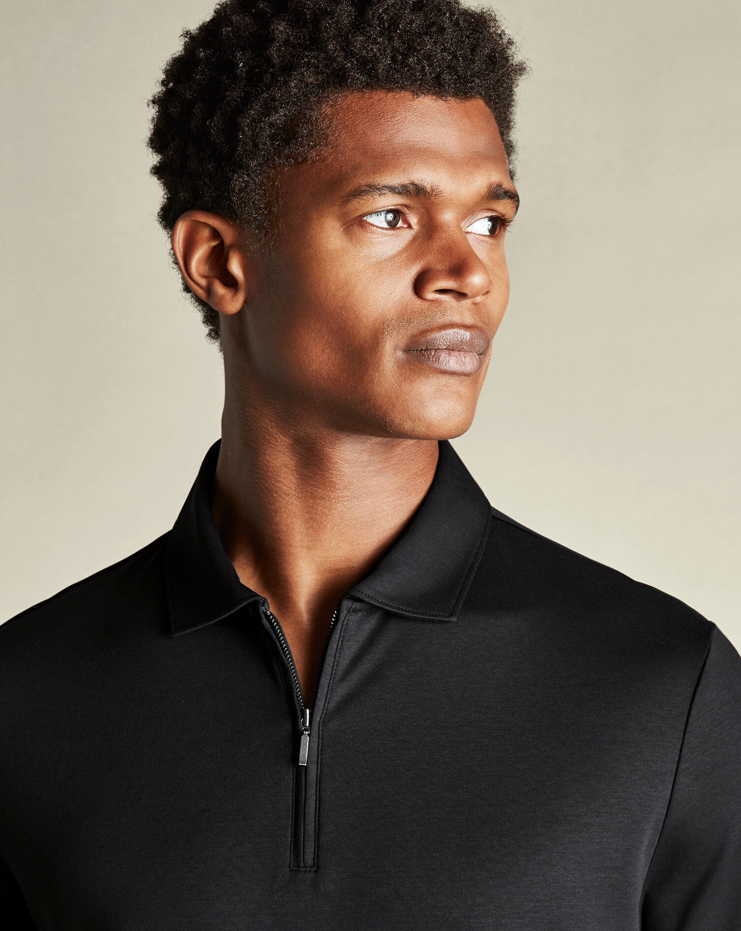 Zip-Neck Jersey Polo - Black
