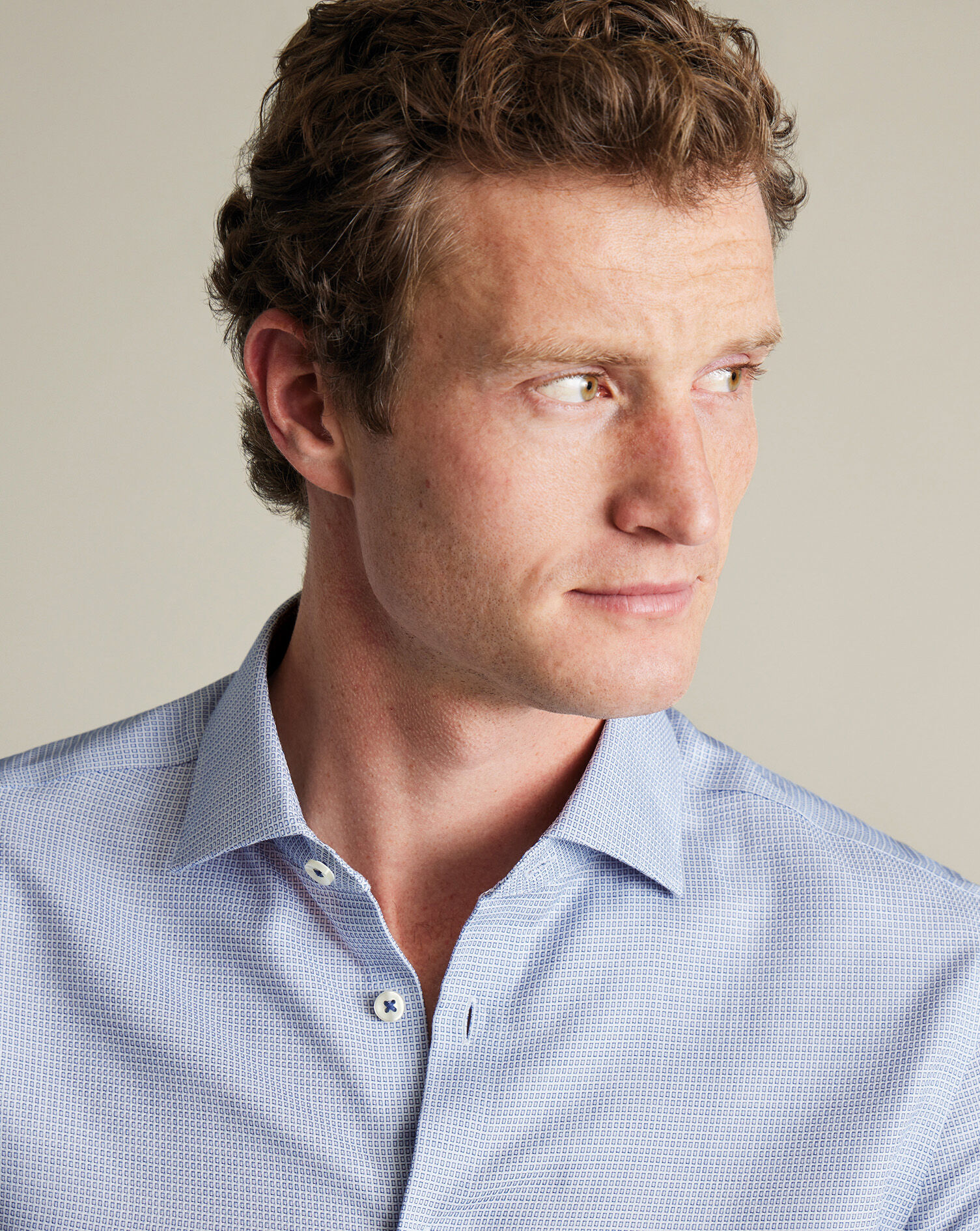Non-Iron Stretch Texture Square Shirt - Cobalt Blue