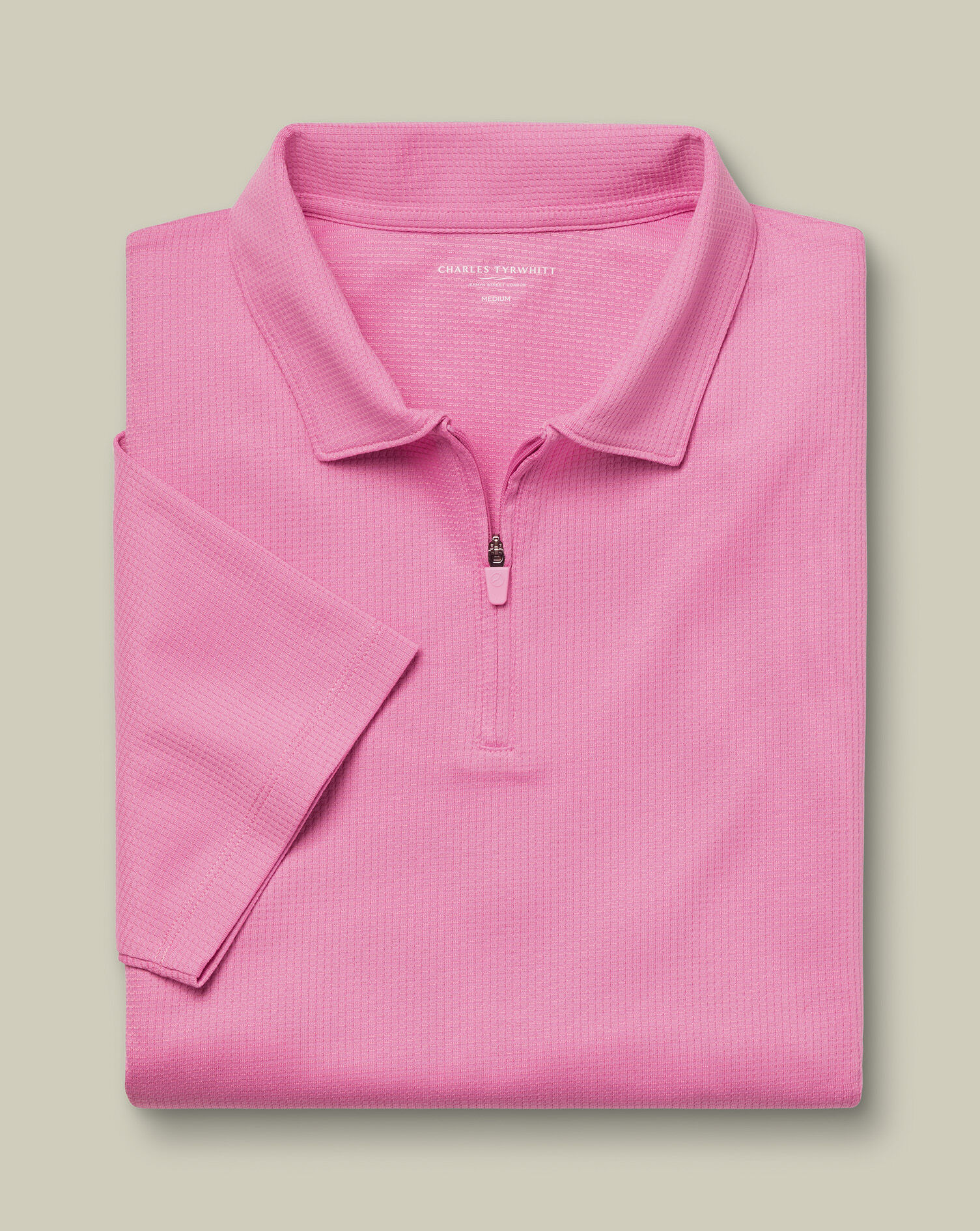 Performance Textured Zip-Neck Polo - Pink