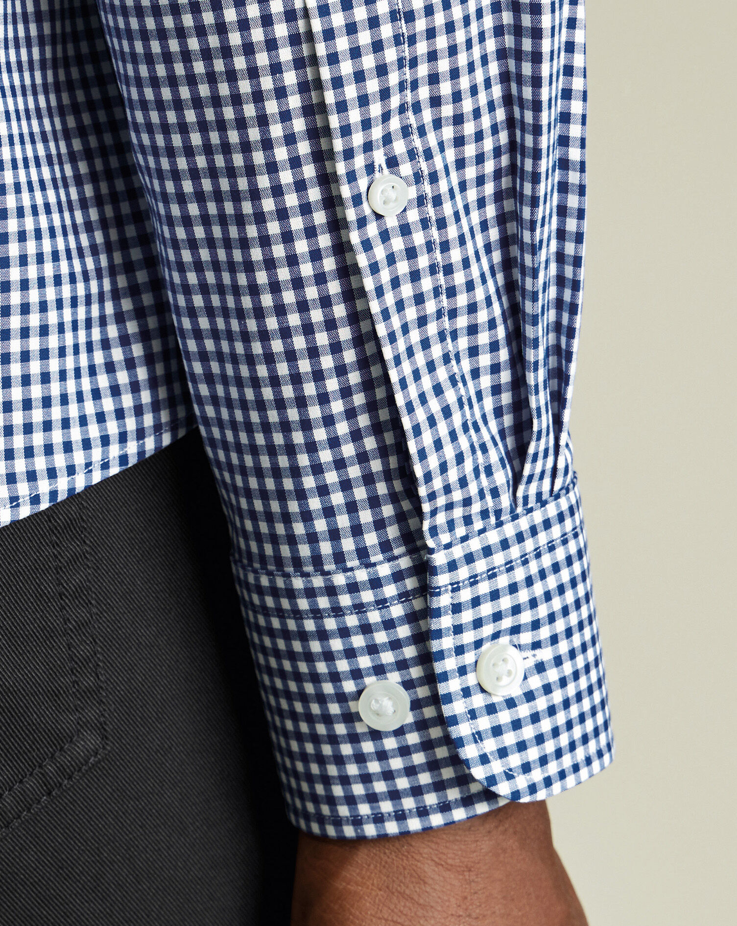 Non-Iron Stretch Poplin Check Shirt - Navy