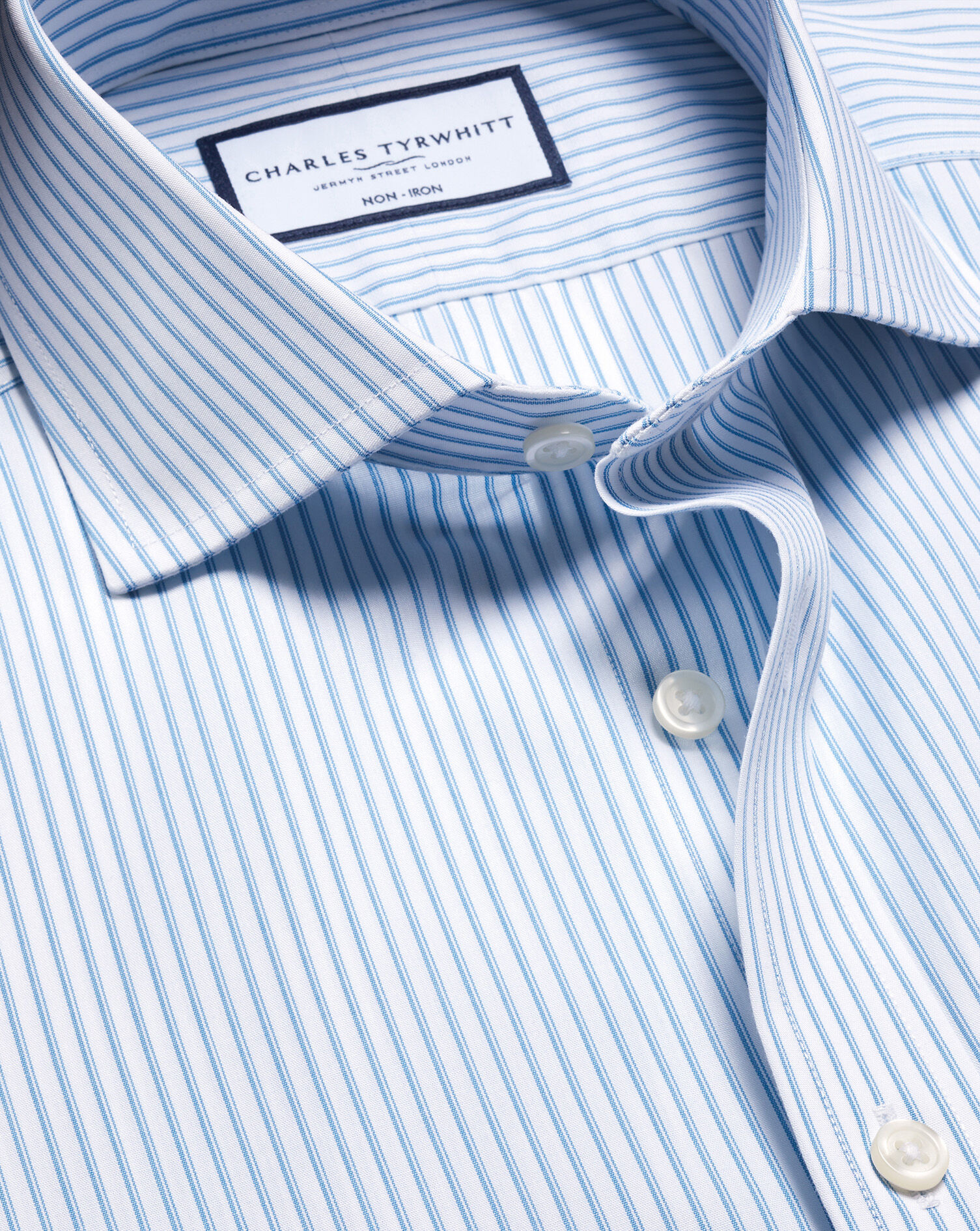 Non-Iron Poplin Stripe Shirt - Ocean Blue